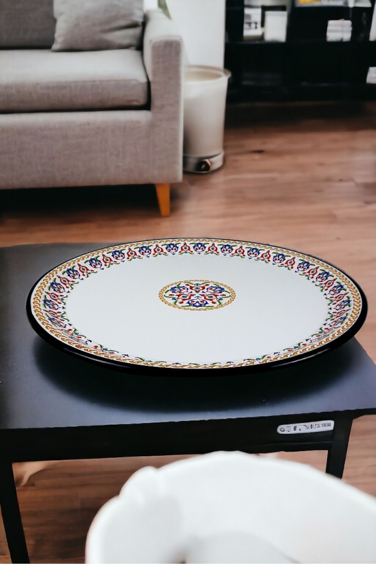 50 No Emaye Sini Sofra, Yemek Sunum Tepsi, Yer Sofrası Çinko ~48 Cm