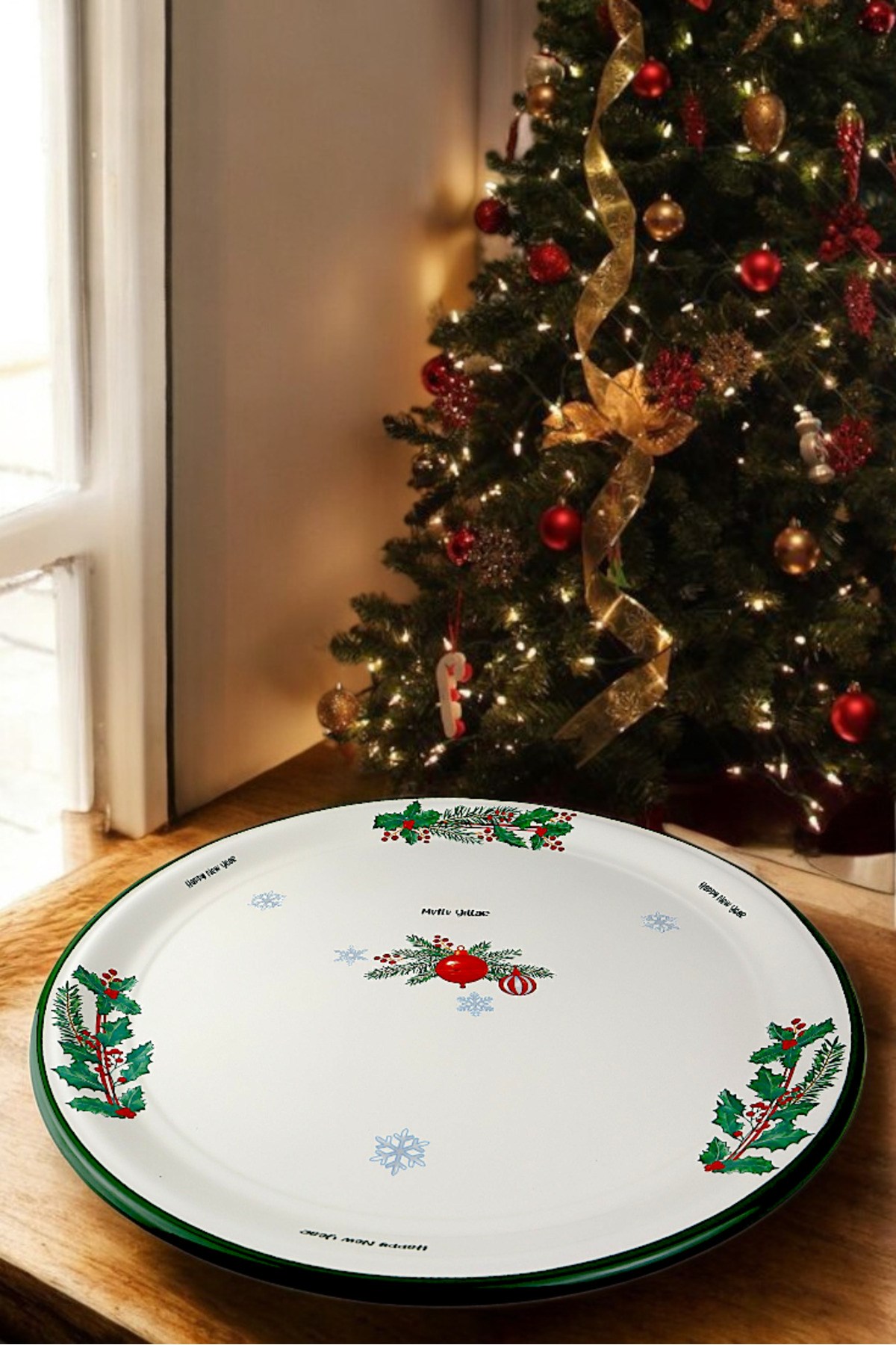 50 No Emaye Sini Sofra, Yemek Sunum Tepsi, Yer Sofrası Çinko ~48 Cm