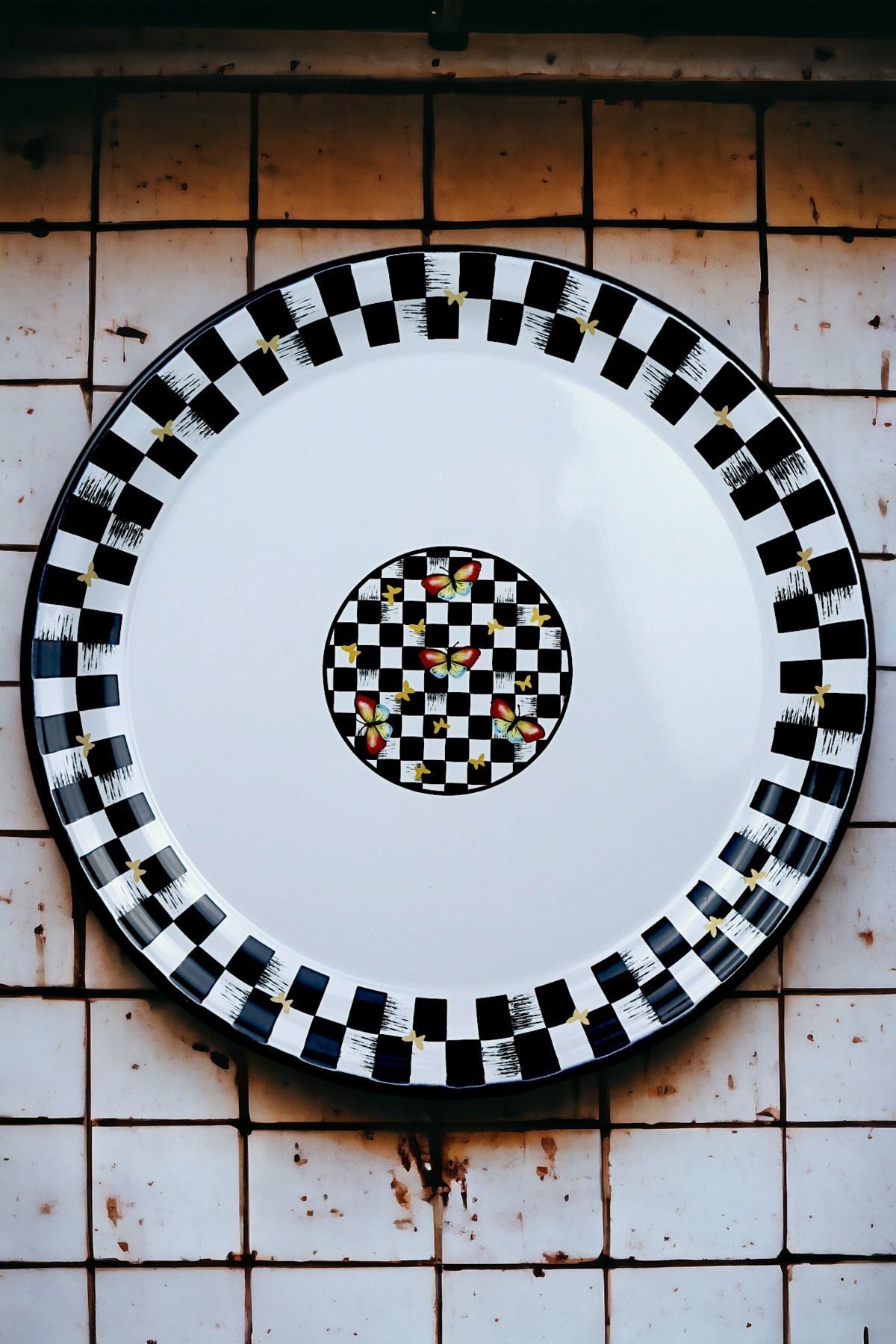 50 No Emaye Sini Sofra, Yemek Sunum Tepsi, Yer Sofrası Çinko ~48 Cm