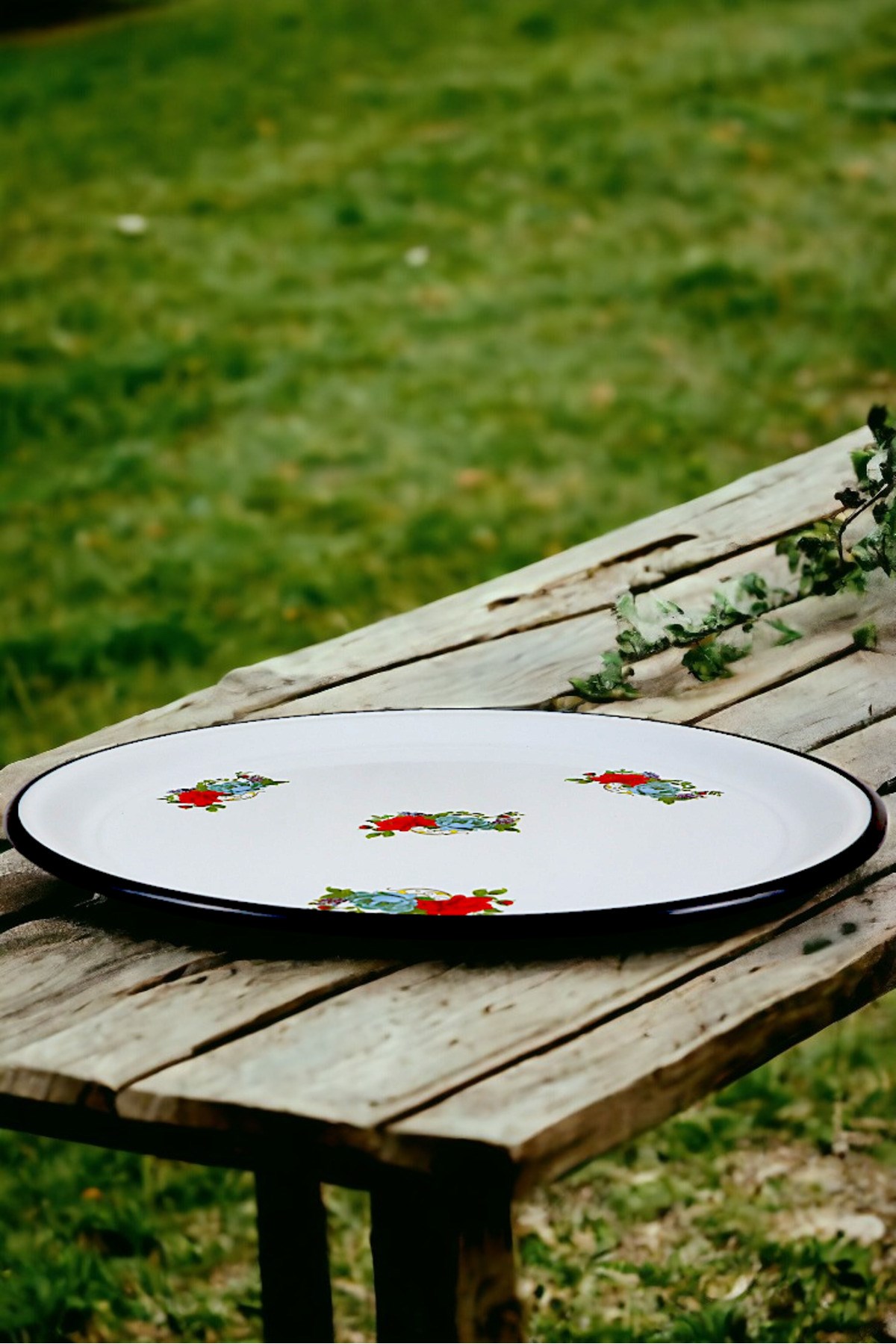 50 No Emaye Sini Sofra, Yemek Sunum Tepsi, Yer Sofrası Çinko ~48 Cm