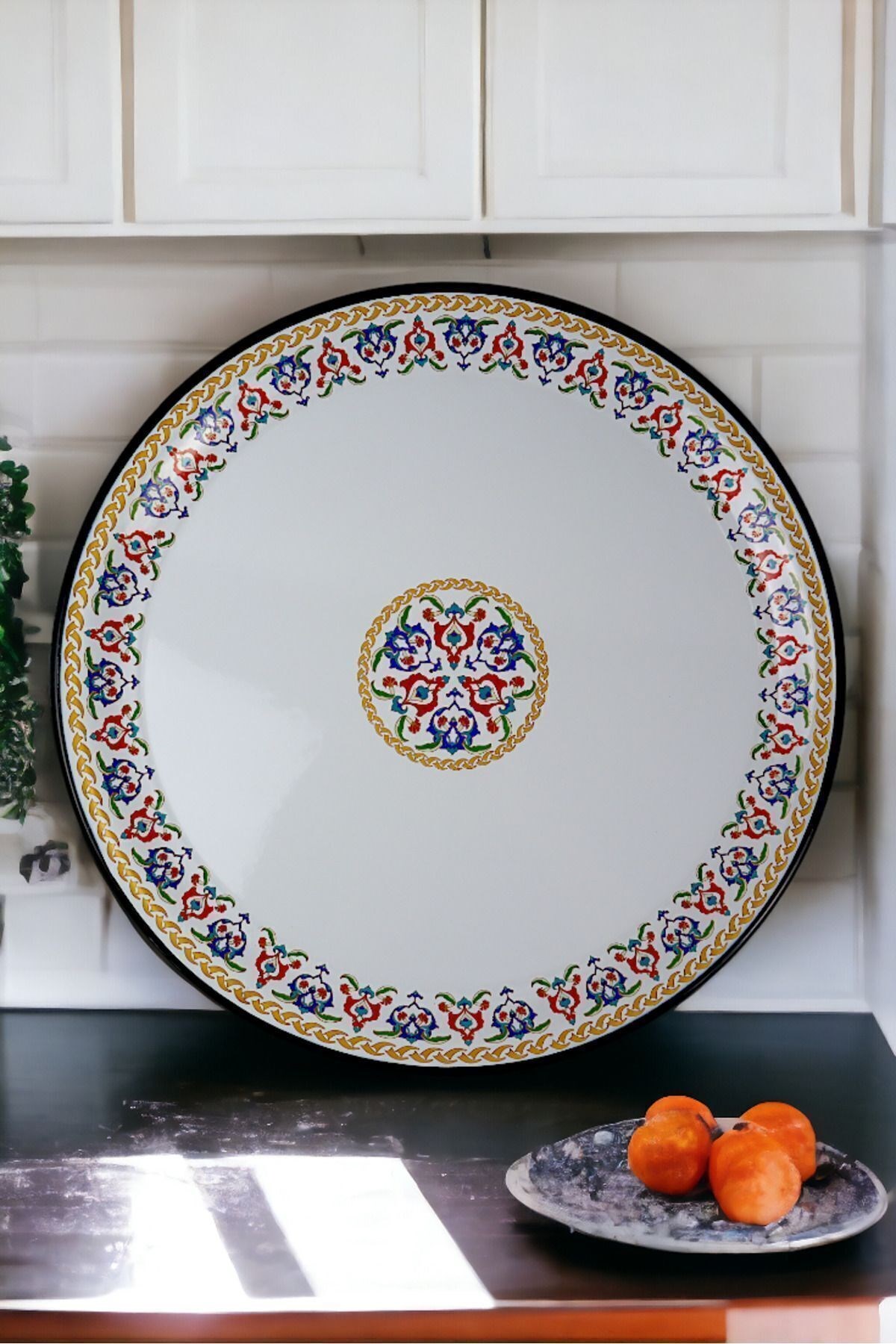 50 No Emaye Sini Sofra, Yemek Sunum Tepsi, Yer Sofrası Çinko ~48 Cm