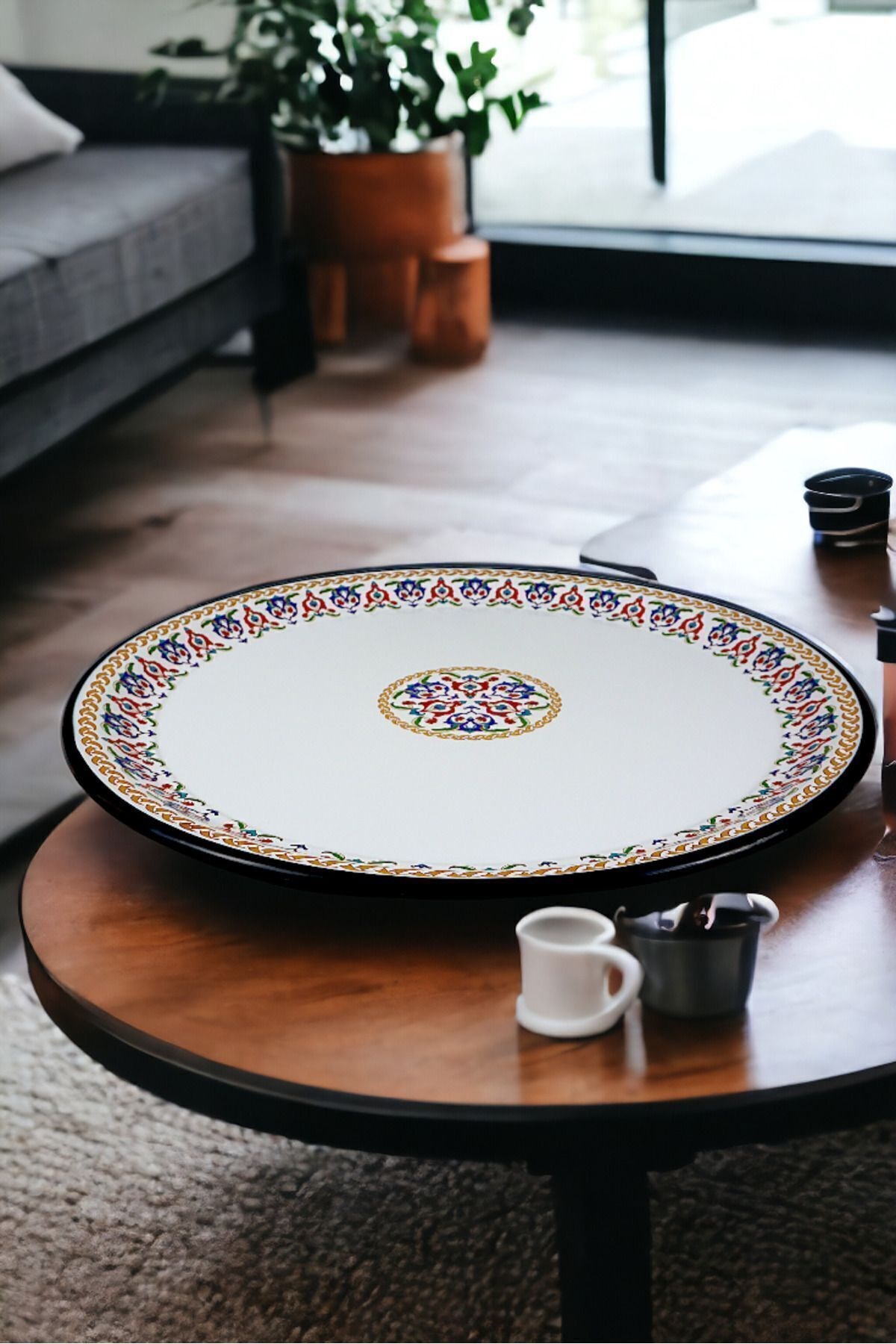 50 No Emaye Sini Sofra, Yemek Sunum Tepsi, Yer Sofrası Çinko ~48 Cm