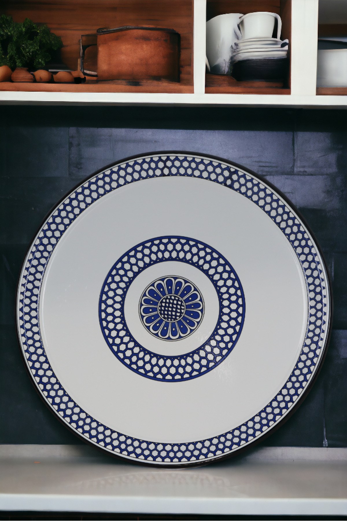 50 No Emaye Sini Sofra, Yemek Sunum Tepsi, Yer Sofrası Çinko ~50 Cm