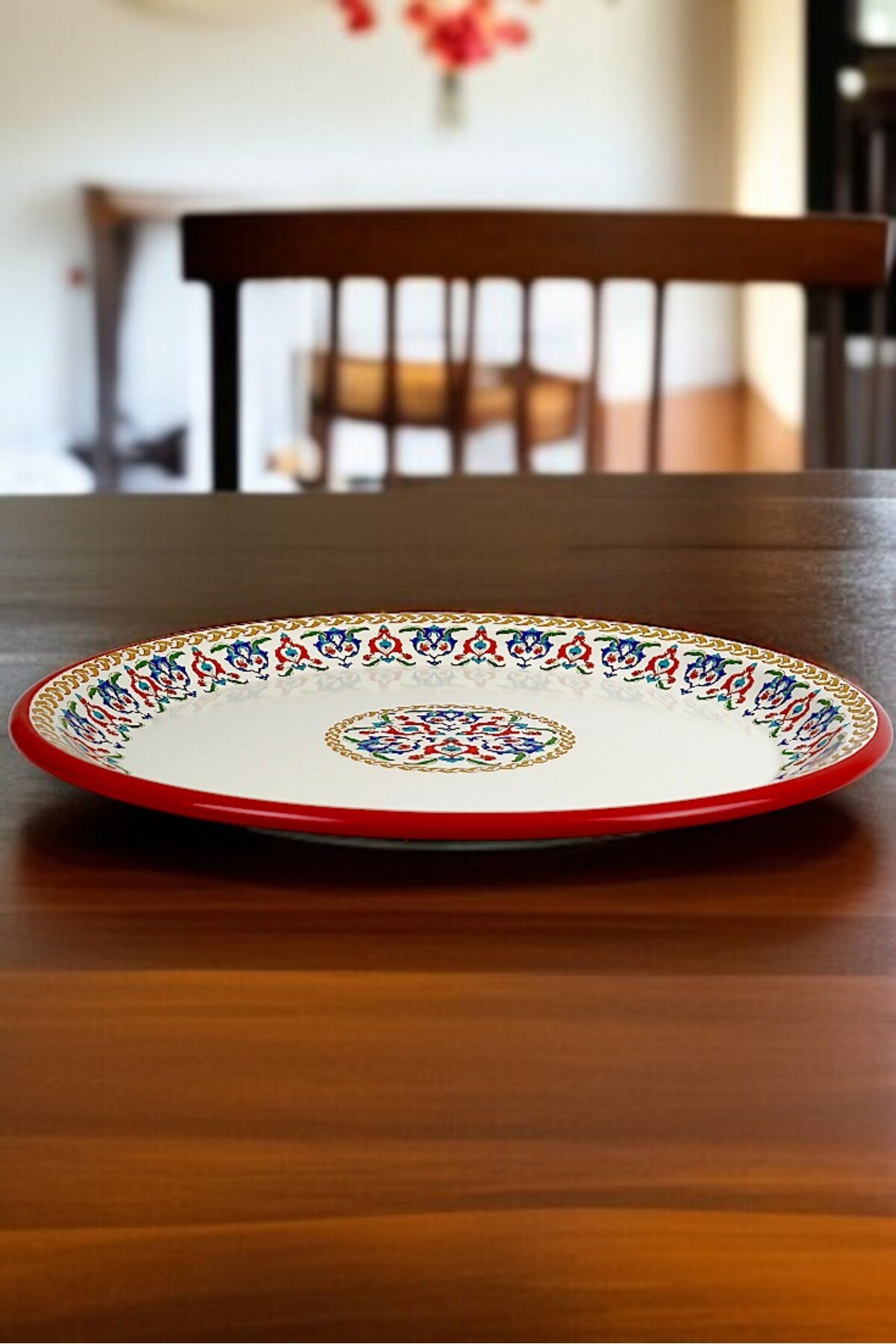 50 No Emaye Sini Sofra, Yemek Sunum Tepsi, Yer Sofrası Çinko ~48 Cm