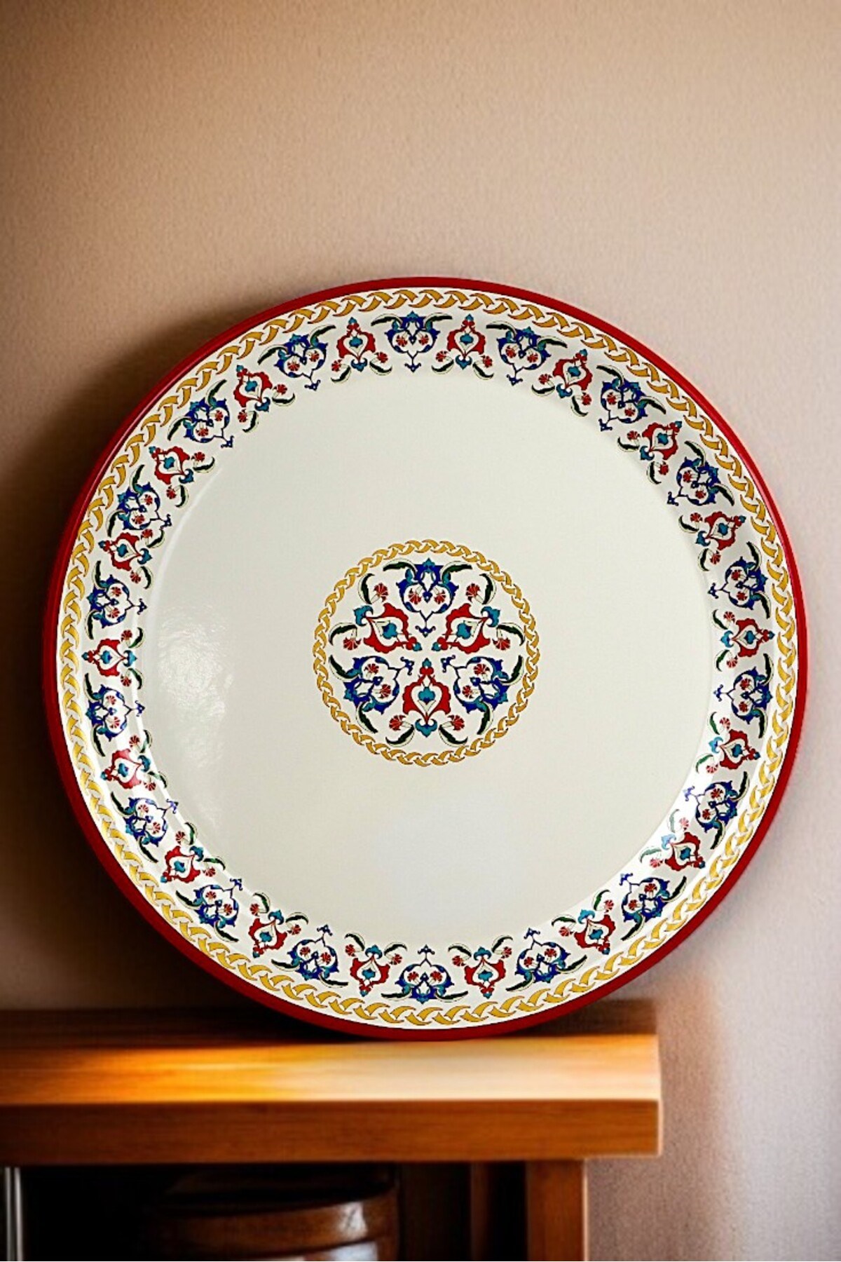 50 No Emaye Sini Sofra, Yemek Sunum Tepsi, Yer Sofrası Çinko ~48 Cm
