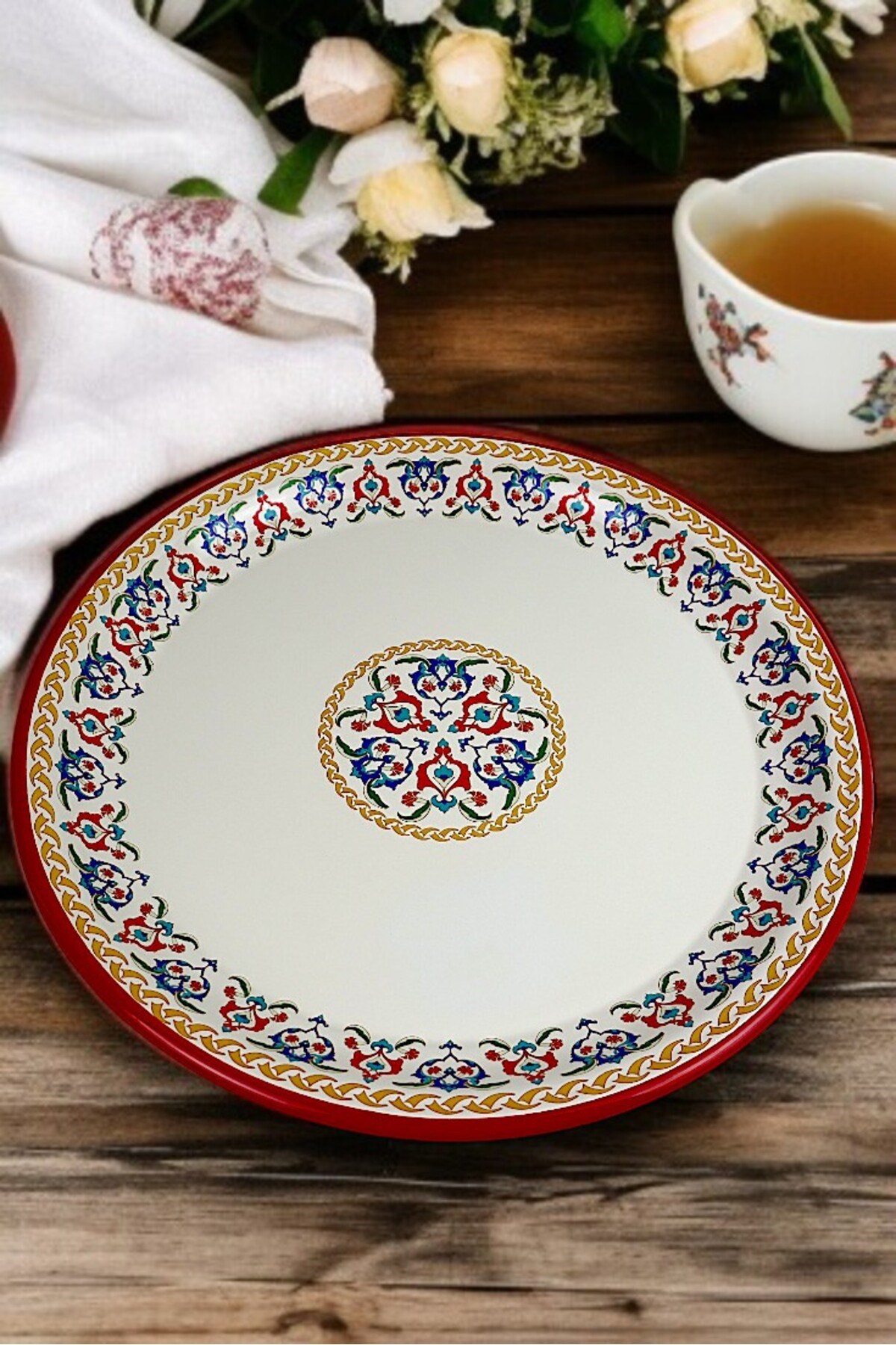 50 No Emaye Sini Sofra, Yemek Sunum Tepsi, Yer Sofrası Çinko ~48 Cm