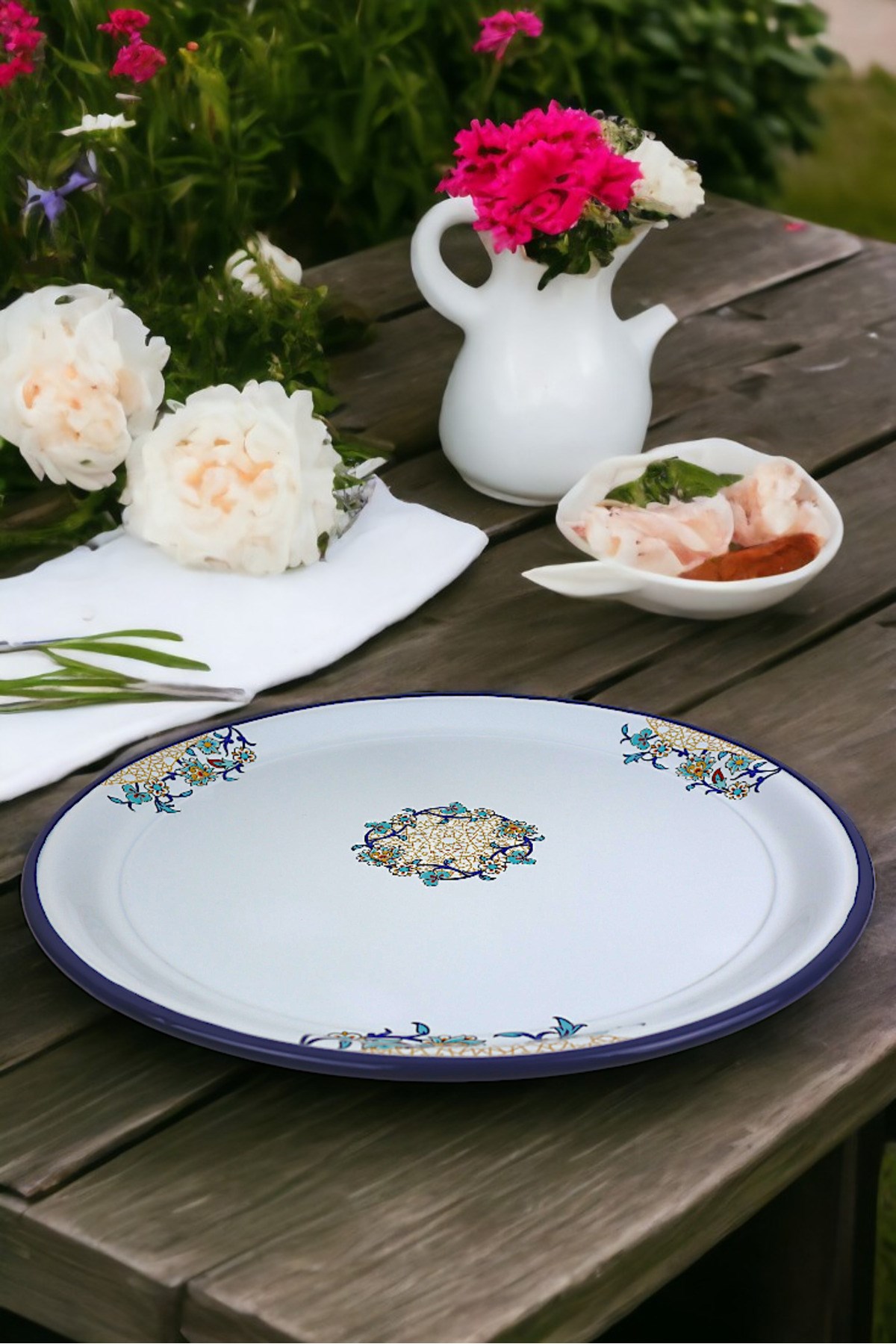 50 No Emaye Sini Sofra, Yemek Sunum Tepsi, Yer Sofrası Çinko ~48 Cm 1mm.KALIN ÜRÜN