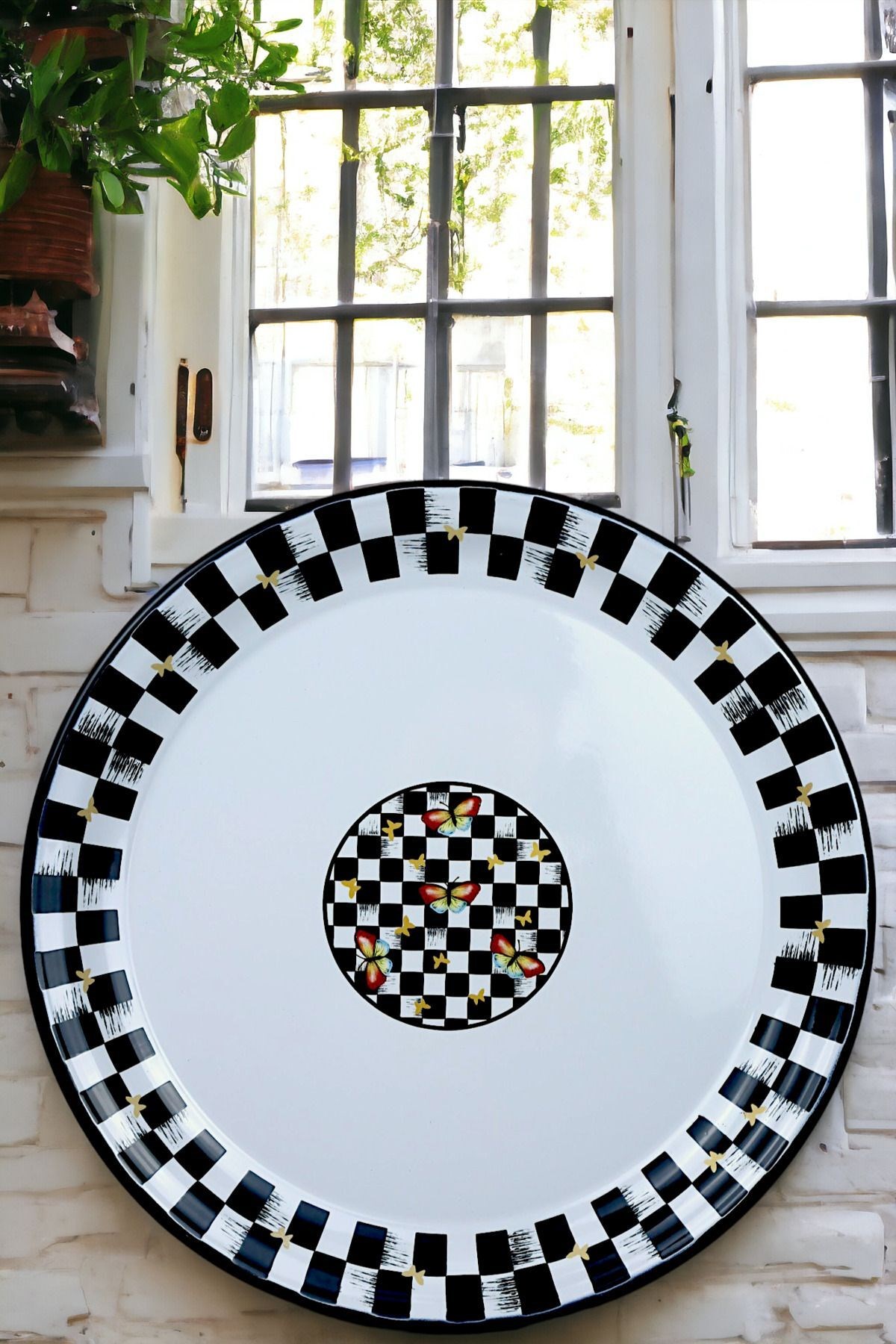 50 No Emaye Sini Sofra, Yemek Sunum Tepsi, Yer Sofrası Çinko ~48 Cm