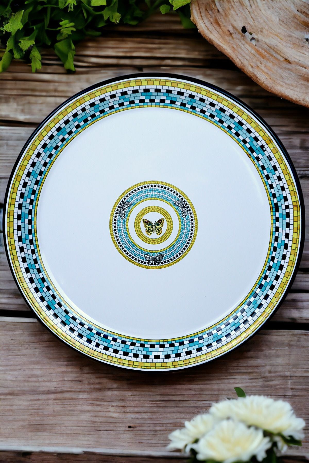 50 No Emaye Sini Sofra, Yemek Sunum Tepsi, Yer Sofrası Çinko ~48 Cm