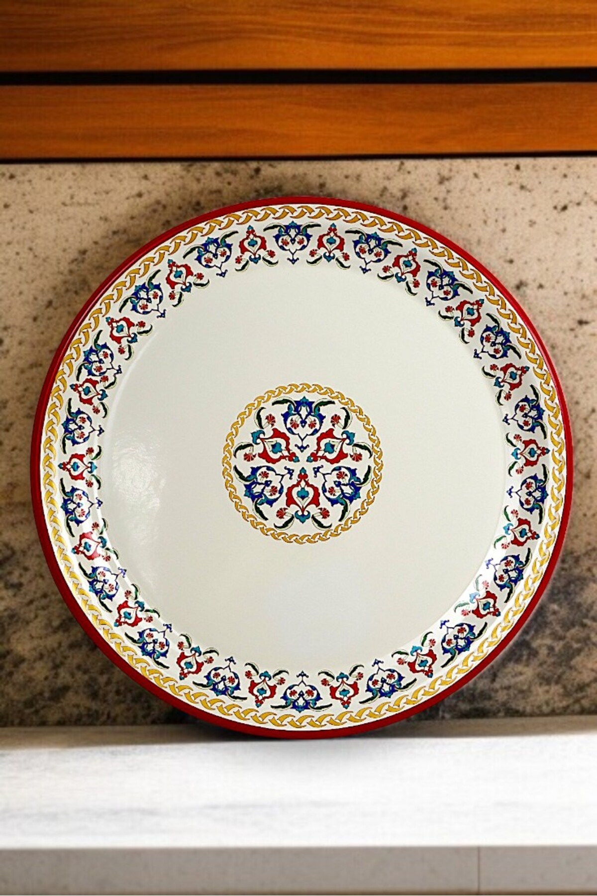 50 No Emaye Sini Sofra, Yemek Sunum Tepsi, Yer Sofrası Çinko ~48 Cm
