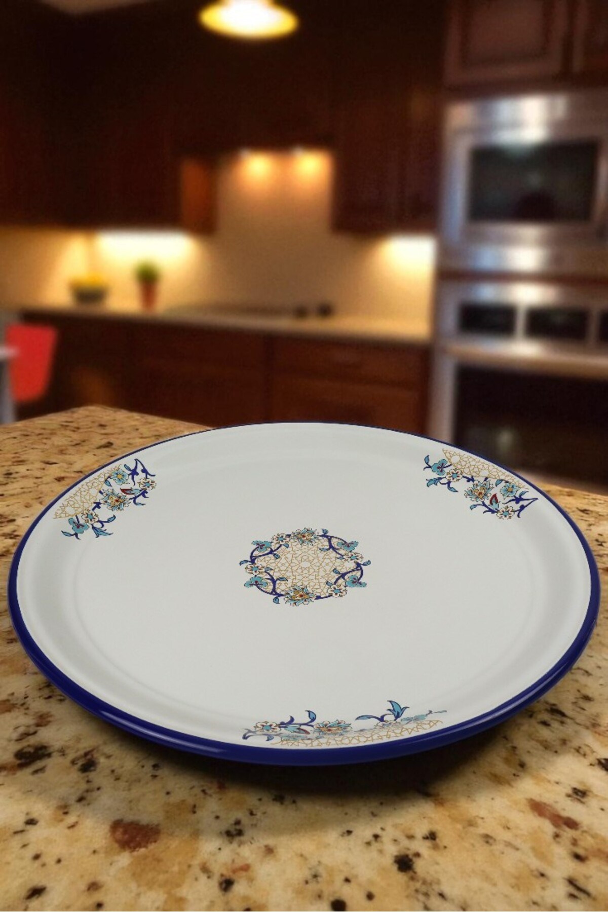 50 No Emaye Sini Sofra, Yemek Sunum Tepsi, Yer Sofrası Çinko ~48 Cm
