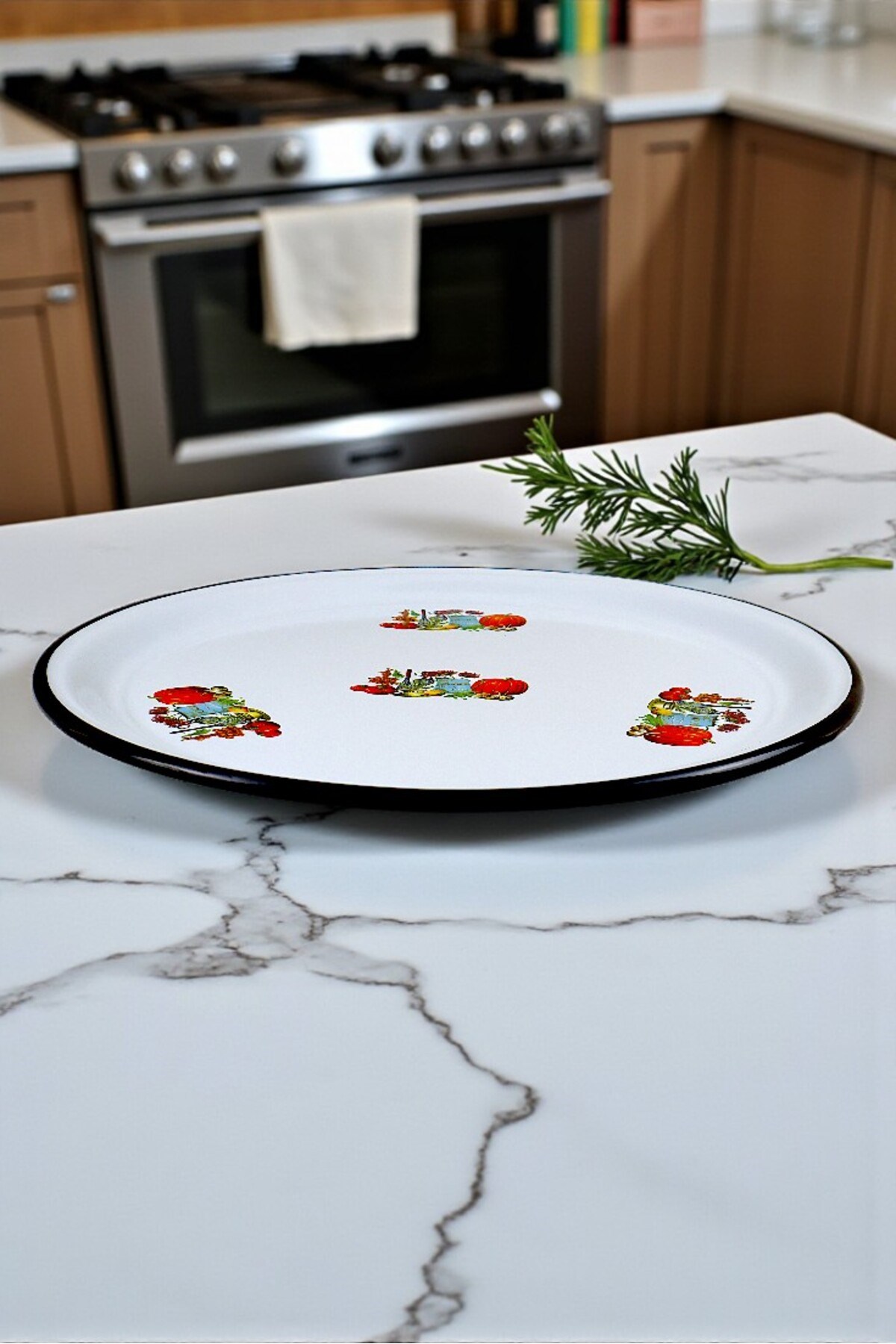 50 No Emaye Sini Sofra, Yemek Sunum Tepsi, Yer Sofrası Çinko ~48 Cm