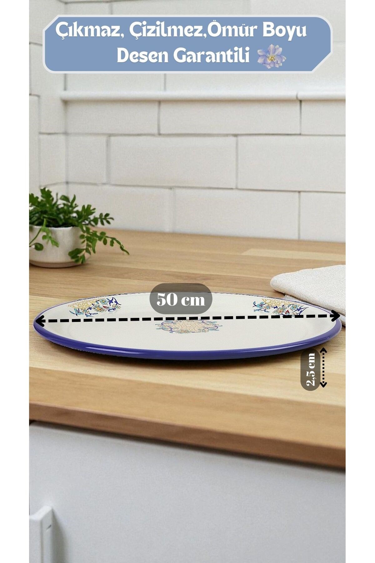 50 No Emaye Sini Sofra, Yemek Sunum Tepsi, Yer Sofrası Çinko ~48 Cm