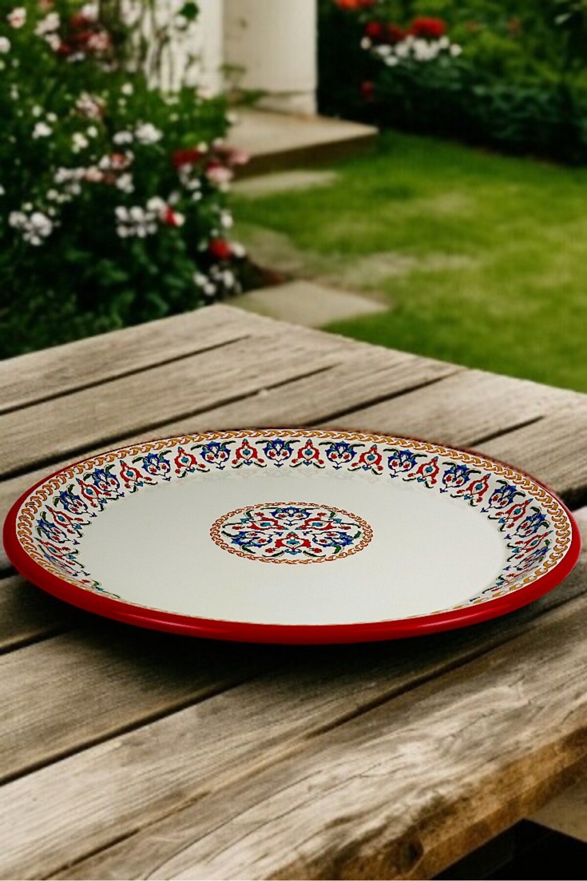 50 No Emaye Sini Sofra, Yemek Sunum Tepsi, Yer Sofrası Çinko ~48 Cm