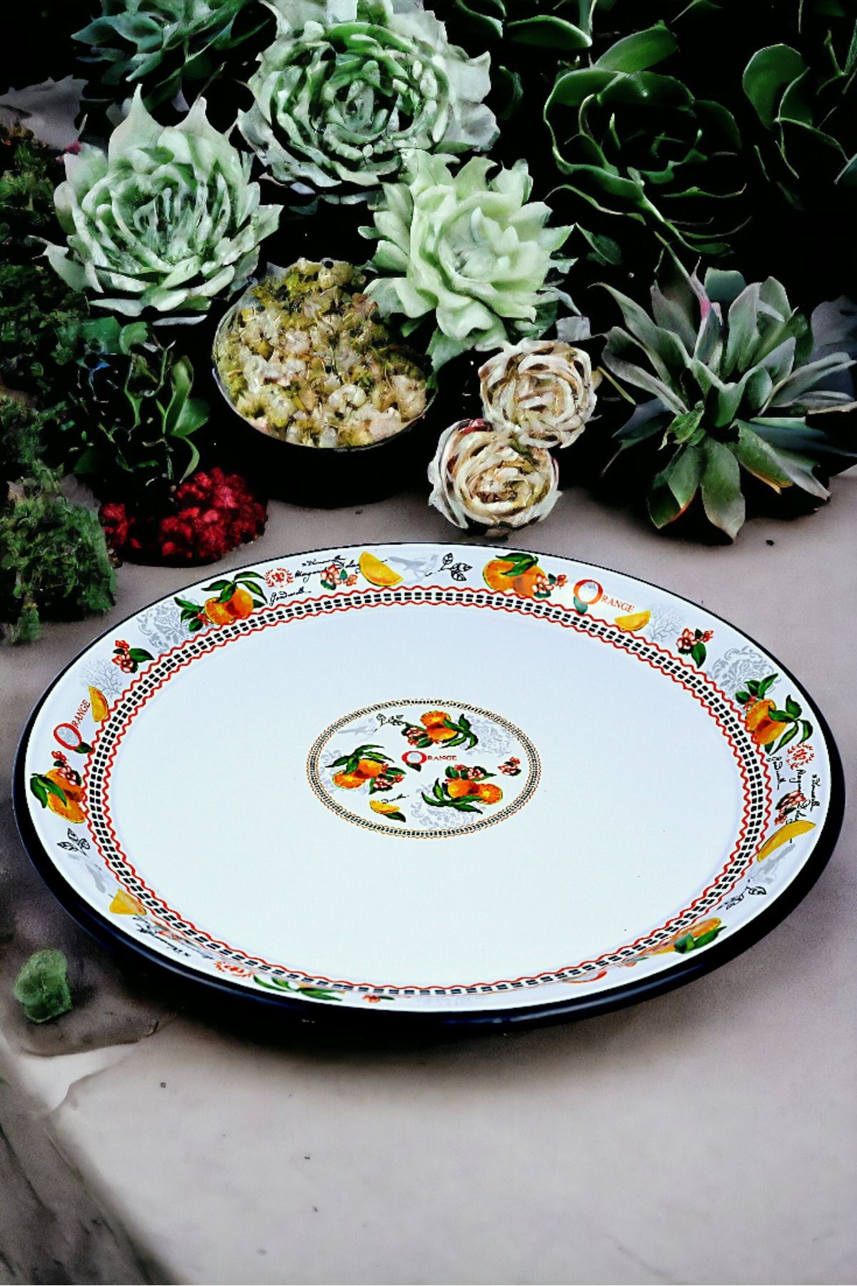 50 No Emaye Sini Sofra, Yemek Sunum Tepsi, Yer Sofrası Çinko ~48 Cm