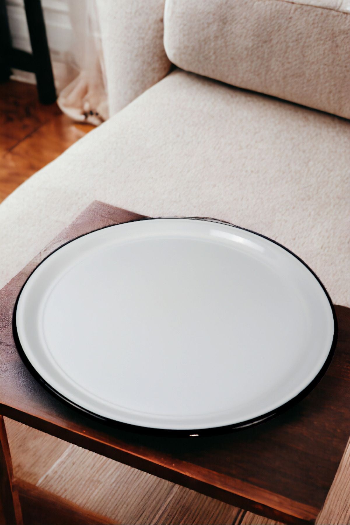 50 No Emaye Sini Sofra, Yemek Sunum Tepsi, Yer Sofrası Çinko ~48 Cm
