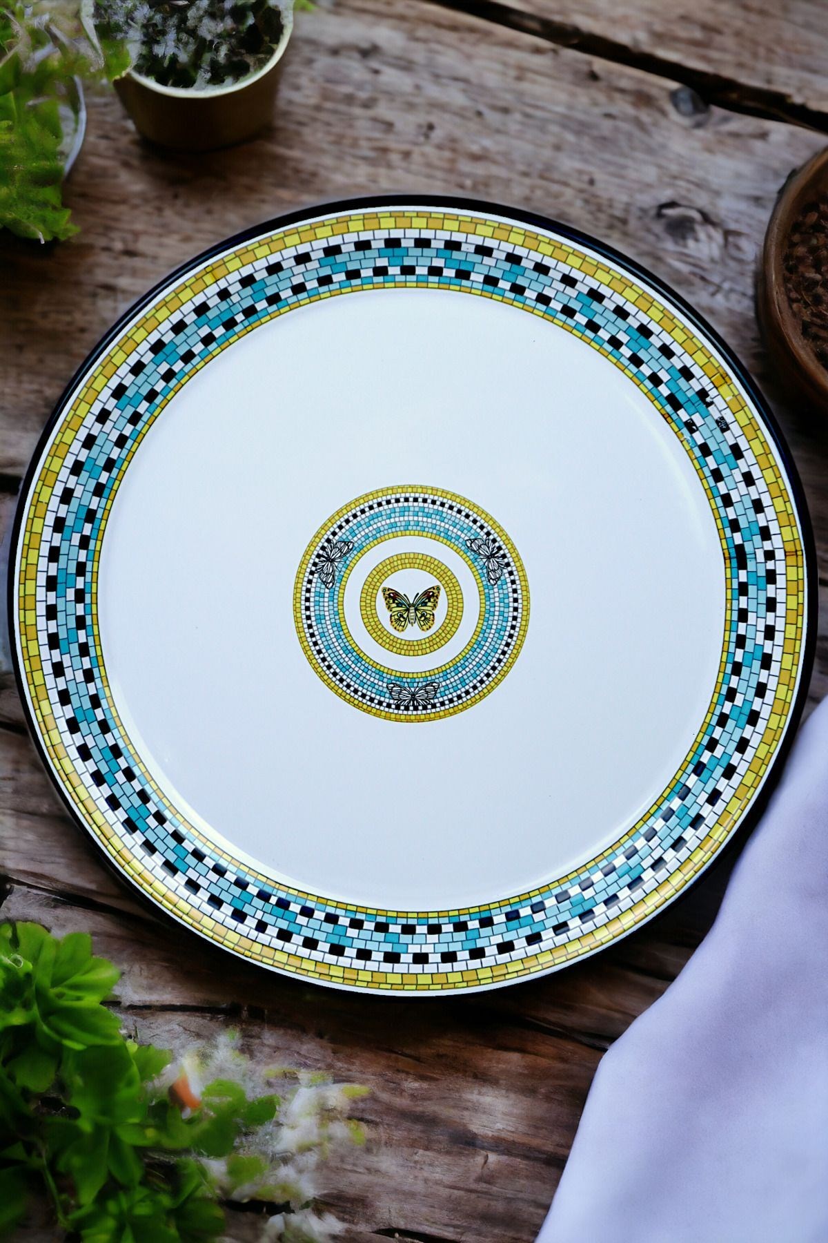50 No Emaye Sini Sofra, Yemek Sunum Tepsi, Yer Sofrası Çinko ~48 Cm