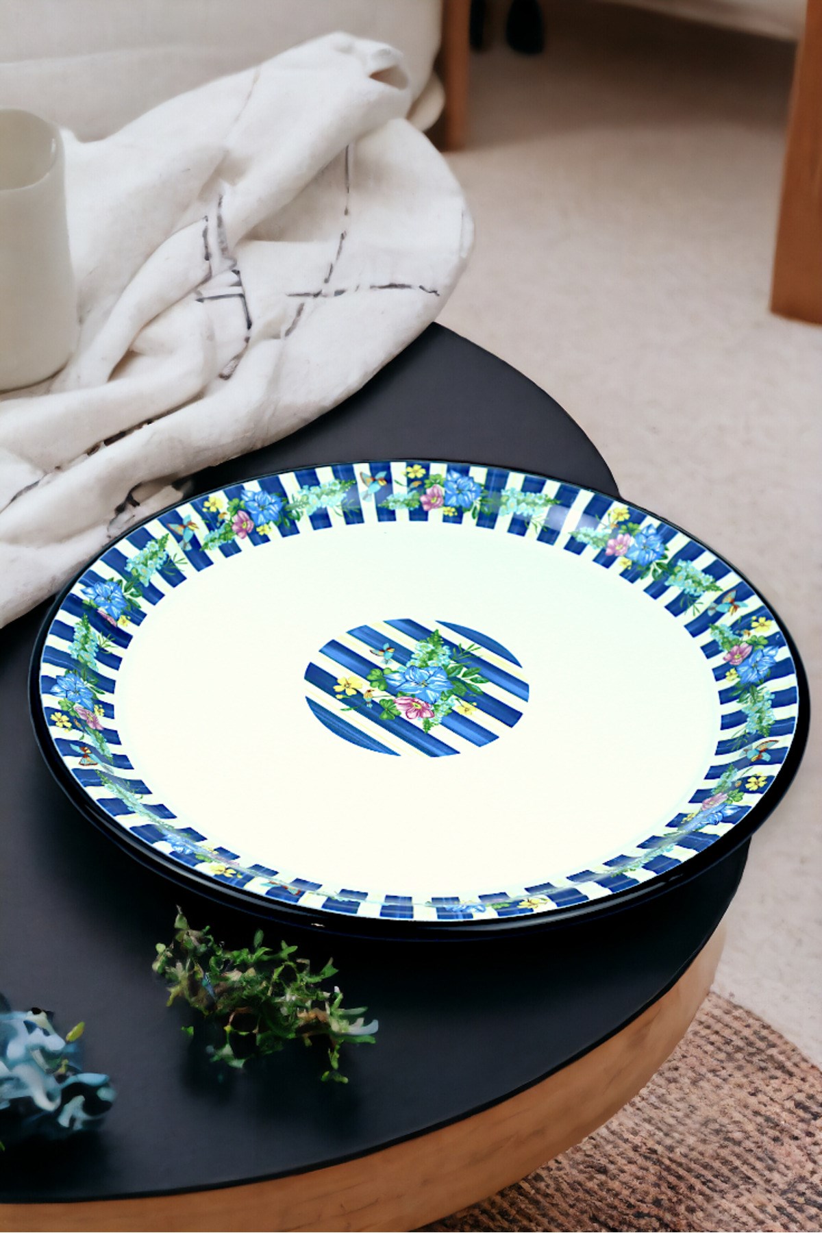 50 No Emaye Sini Sofra, Yemek Sunum Tepsi, Yer Sofrası Çinko ~48 Cm