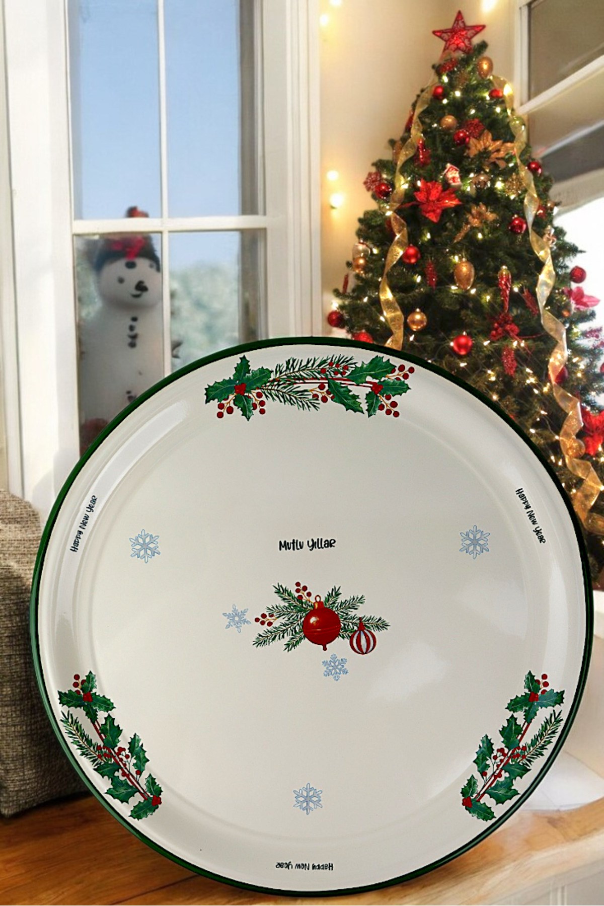 50 No Emaye Sini Sofra, Yemek Sunum Tepsi, Yer Sofrası Çinko ~48 Cm