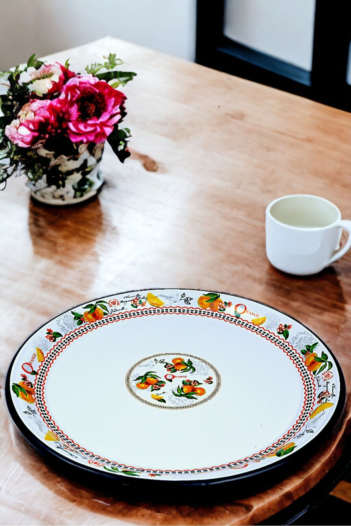 50 No Emaye Sini Sofra, Yemek Sunum Tepsi, Yer Sofrası Çinko ~48 Cm