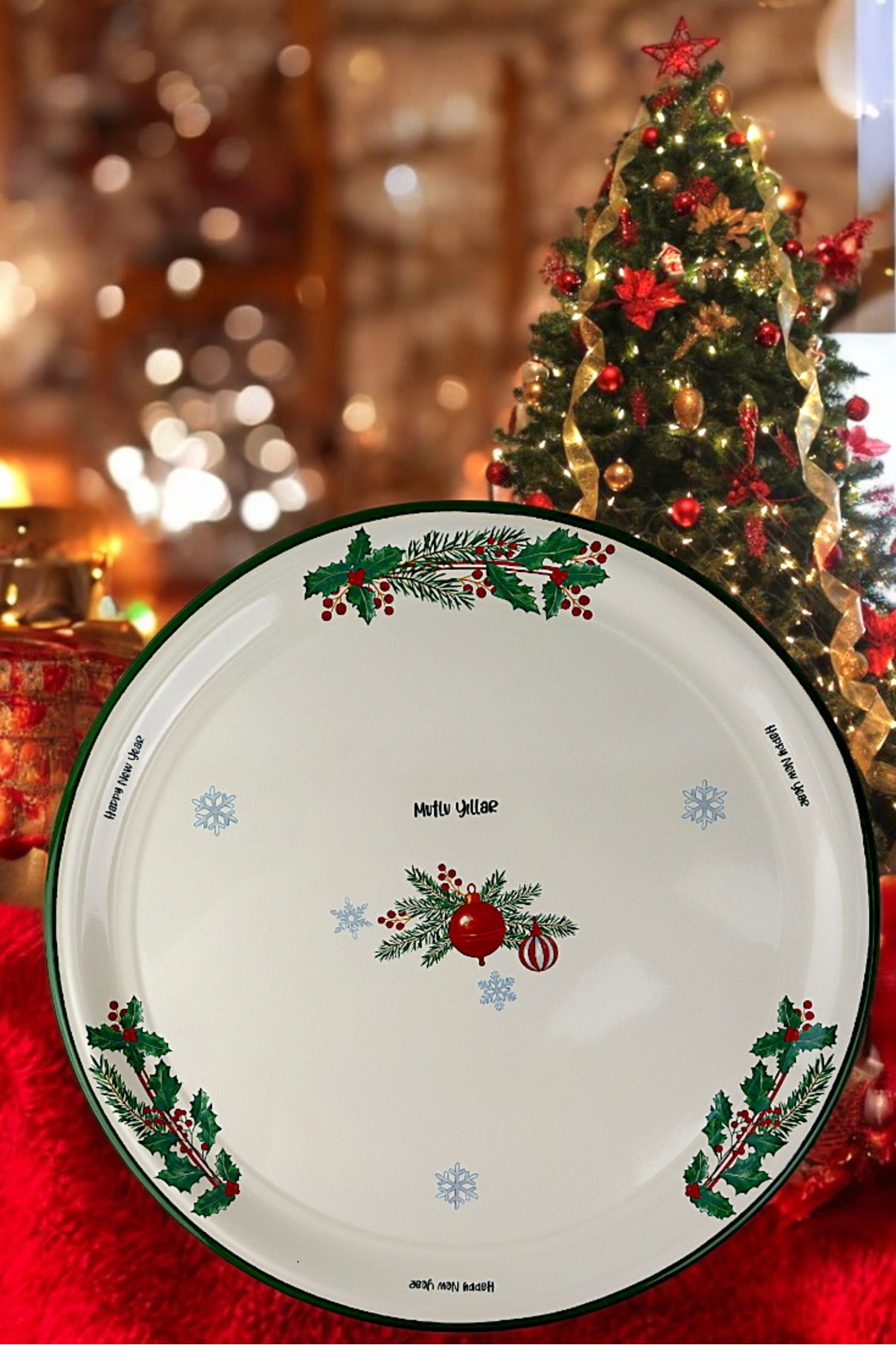 50 No Emaye Sini Sofra, Yemek Sunum Tepsi, Yer Sofrası Çinko ~48 Cm