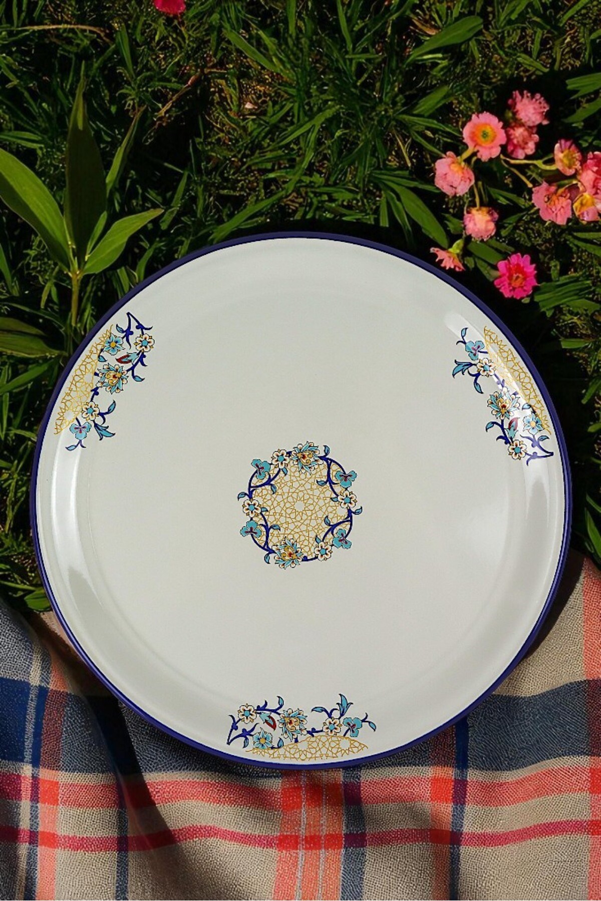 50 No Emaye Sini Sofra, Yemek Sunum Tepsi, Yer Sofrası Çinko ~48 Cm