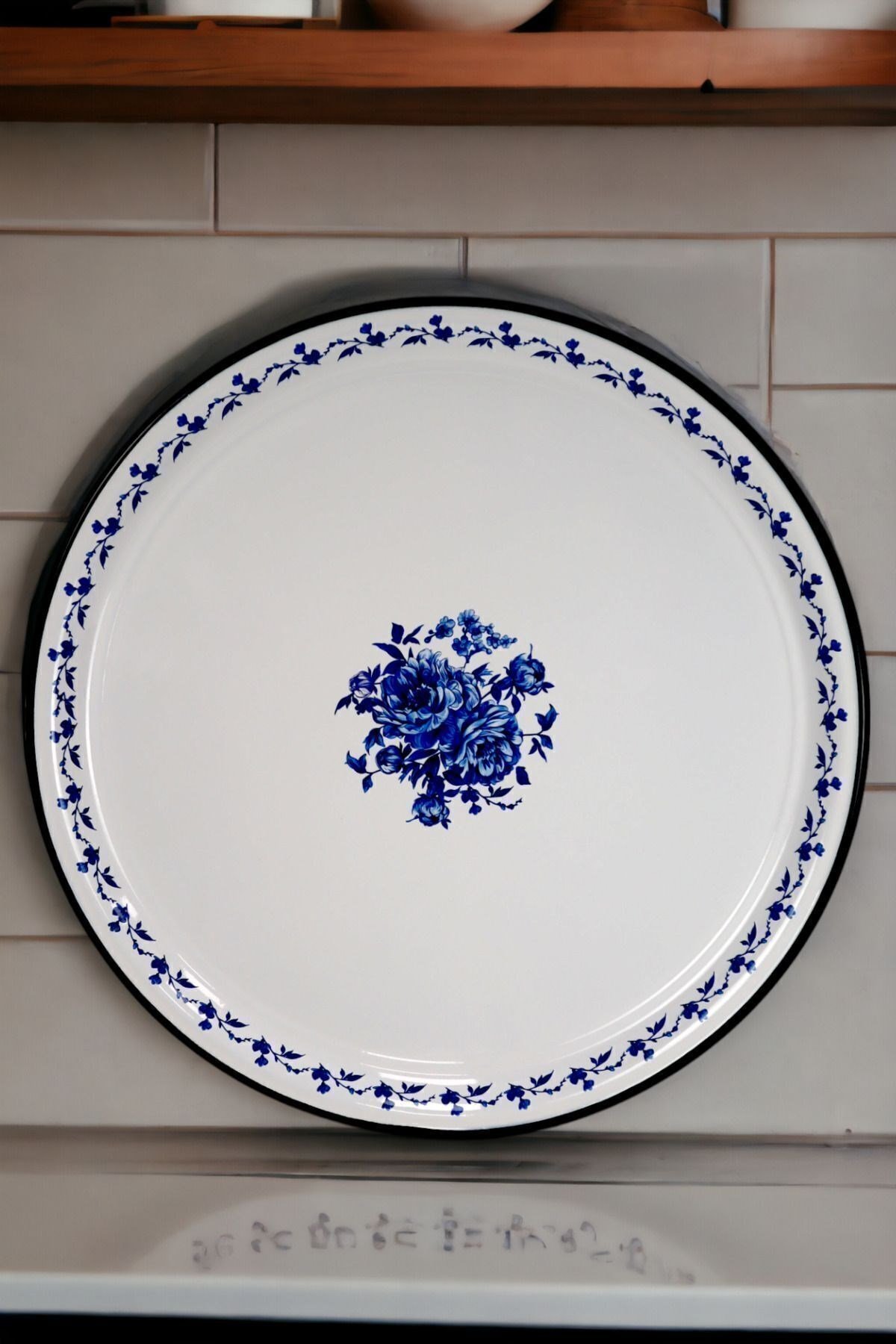 50 No Emaye Sini Sofra, Yemek Sunum Tepsi, Yer Sofrası Çinko ~48 Cm