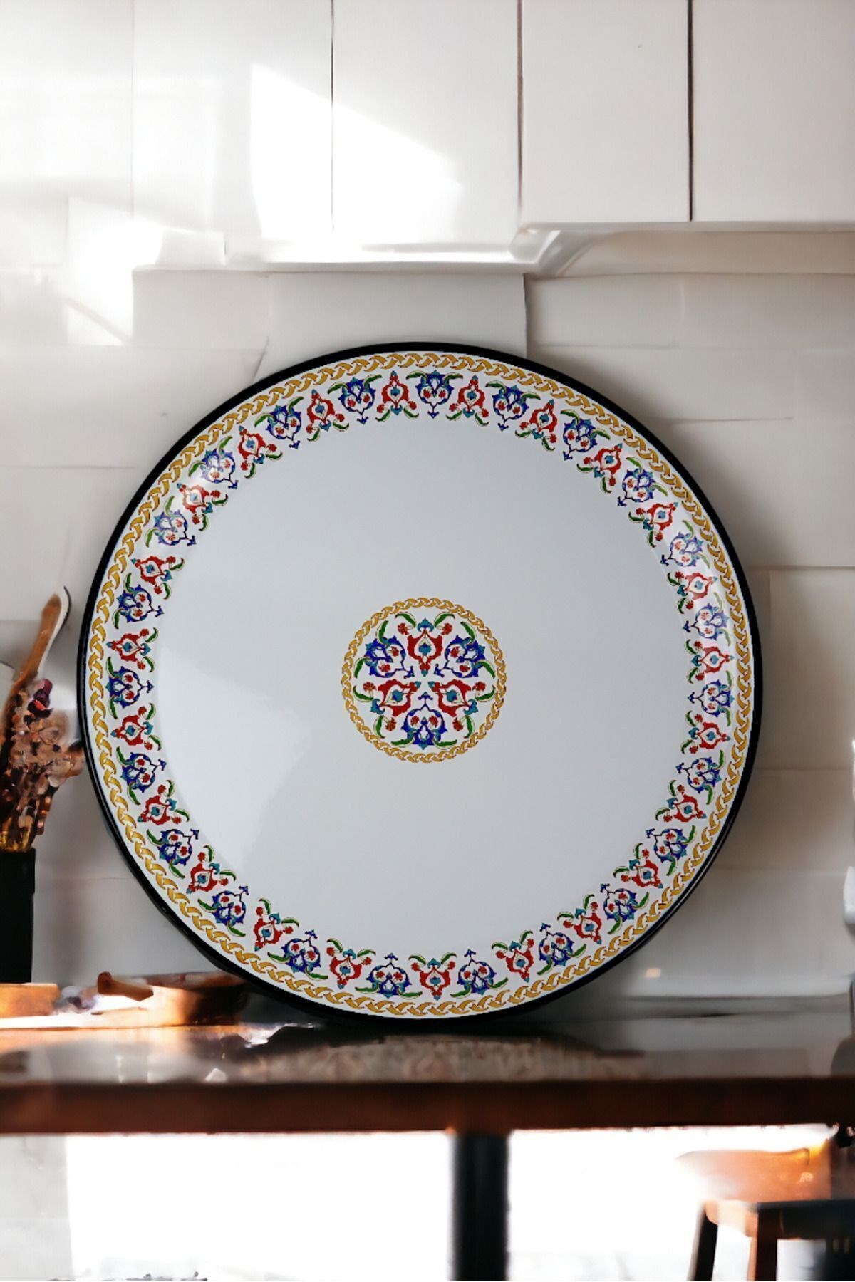 50 No Emaye Sini Sofra, Yemek Sunum Tepsi, Yer Sofrası Çinko ~48 Cm