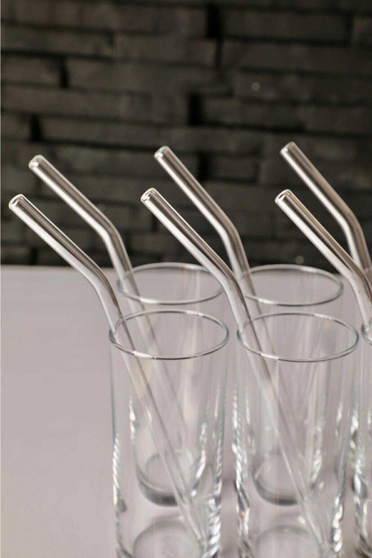 6 Adet Eğimli Şeffaf Cam Pipet, 6'Lı Pipet -20 Cm
