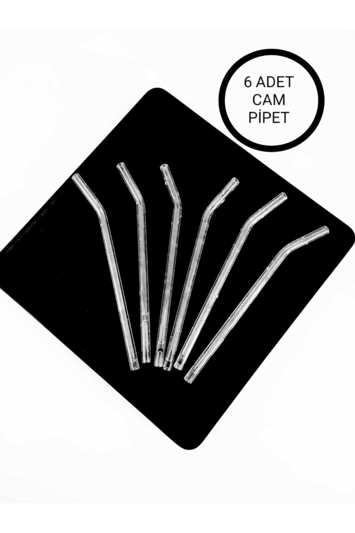 6 Adet Karaf Tombul Bardak 6 Adet Cam Eğimli Pipet