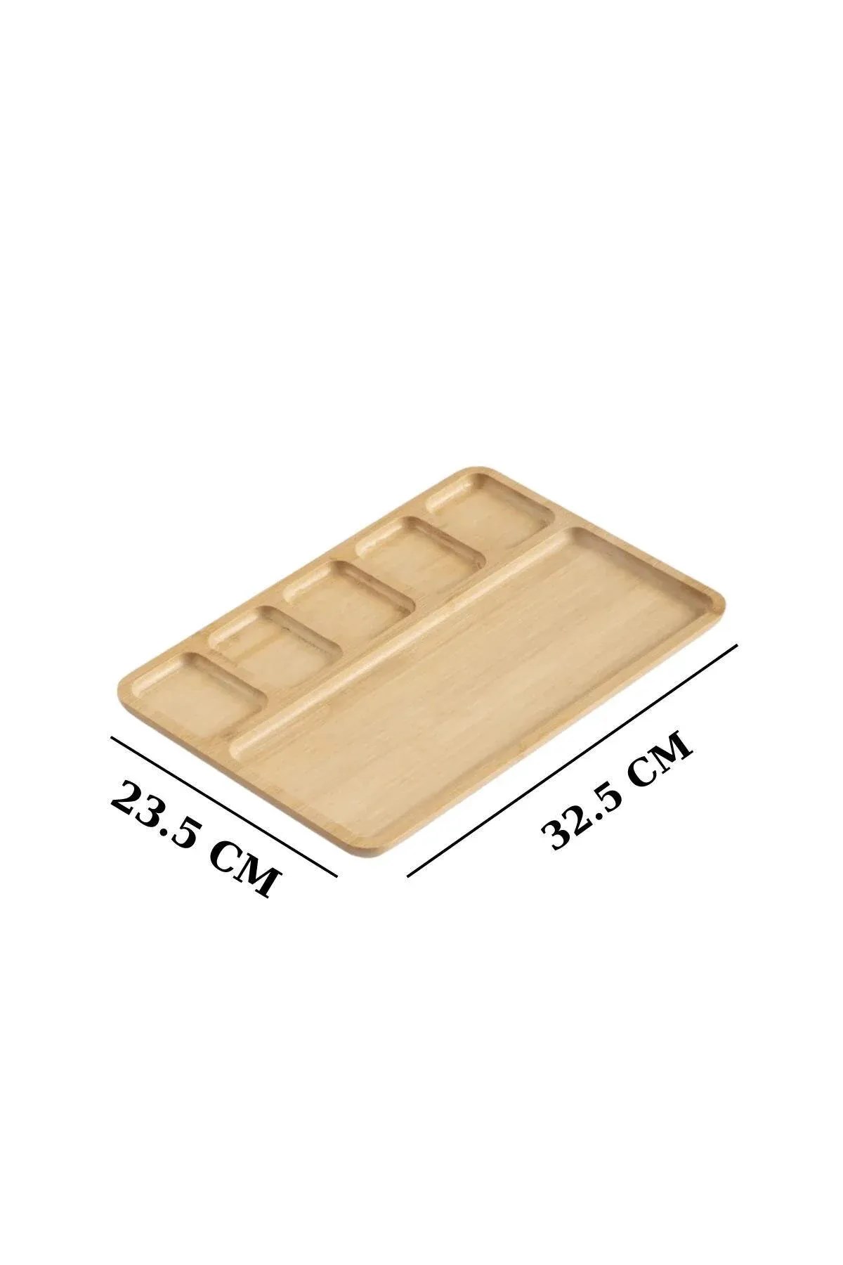6 Bölmeli Bambu Kahvaltı Sunum Tabağı | 32.5x23.5 cm