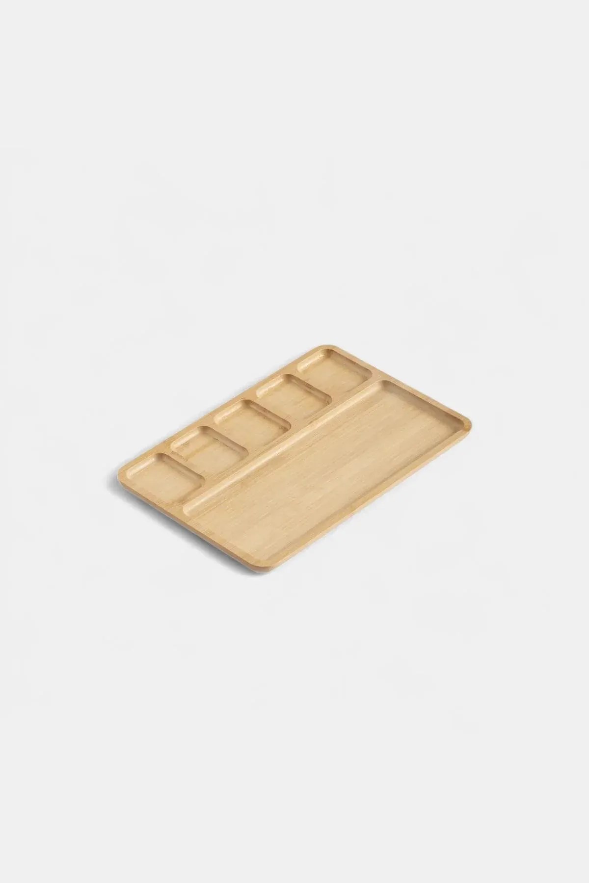 6 Bölmeli Bambu Kahvaltı Sunum Tabağı | 32.5x23.5 cm