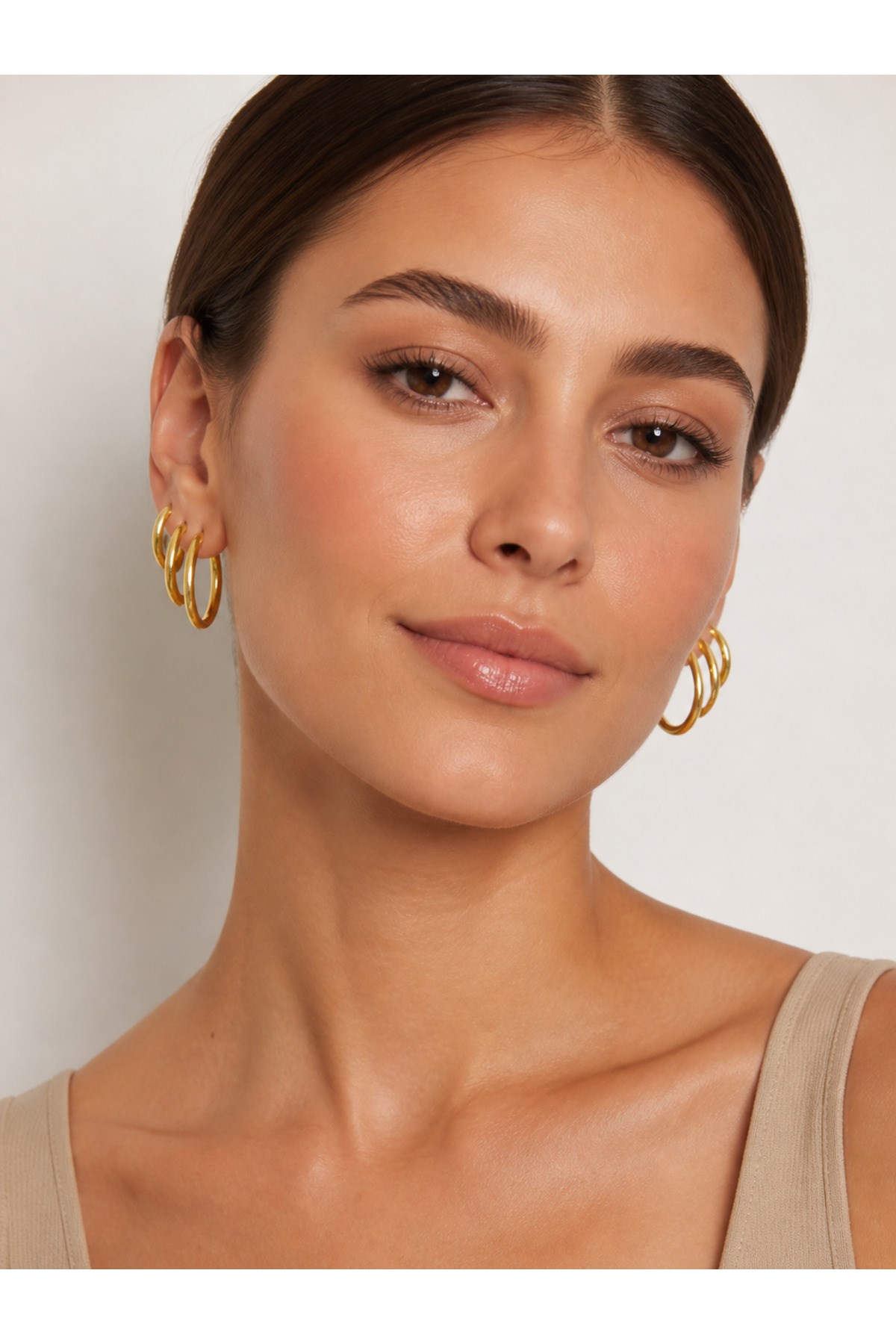 6’lı Gold Halka Küpe Seti Parlak Altın Renkli Minimal Kadın Küpe