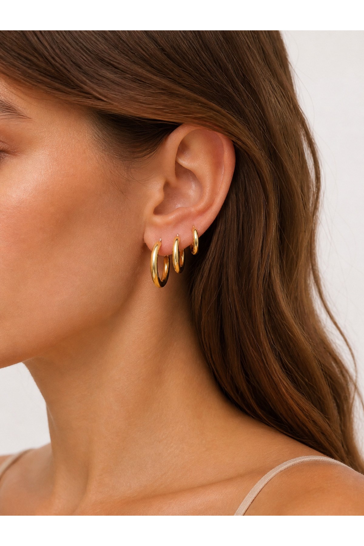 6’lı Gold Halka Küpe Seti Parlak Altın Renkli Minimal Kadın Küpe