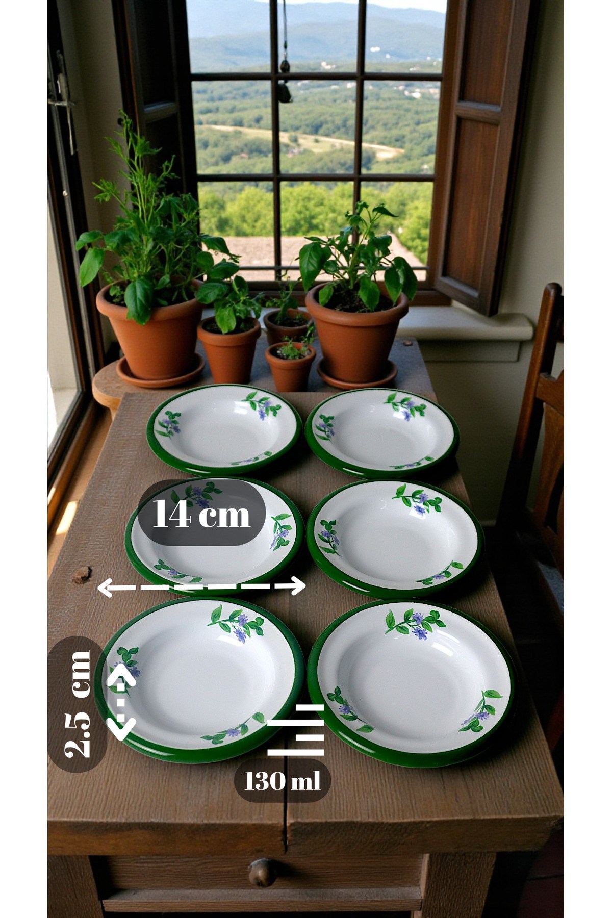 6 Parça 14Cm Emaye Tabak Set ,Kahvaltı Tabağı,Reçellik, Zeytin, Peynir Tabağı, Çeyiz