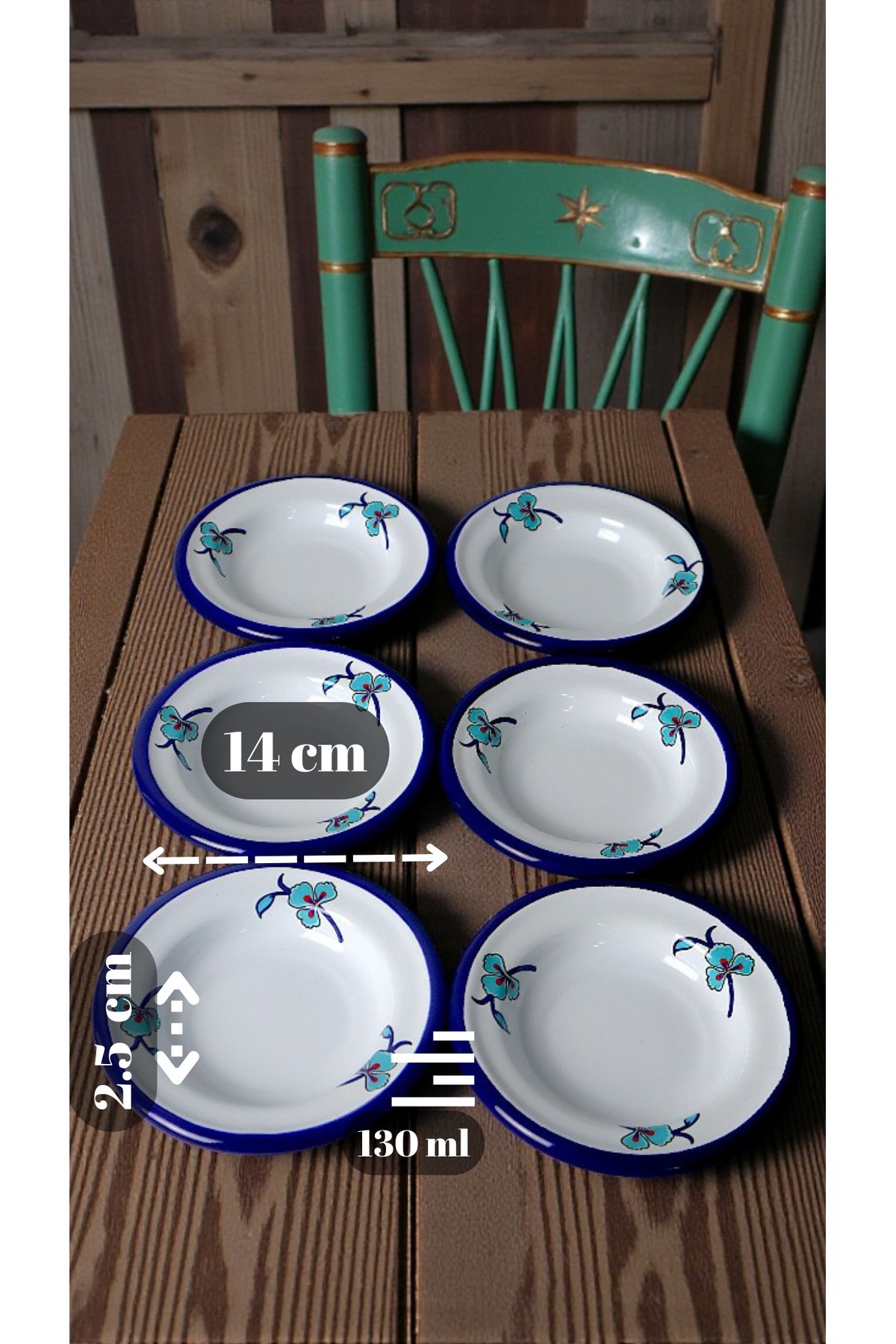 6 Parça 14Cm Emaye Tabak Set ,Kahvaltı Tabağı,Reçellik, Zeytin, Peynir Tabağı, Çeyiz