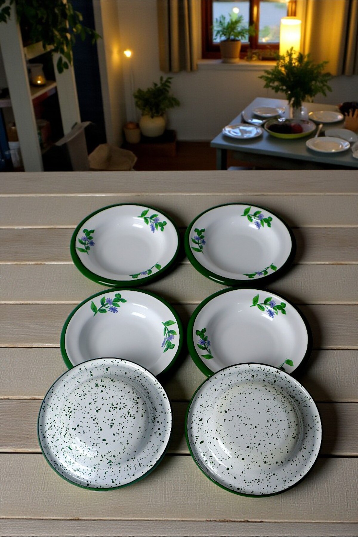 6 Parça 14Cm Emaye Tabak Set ,Kahvaltı Tabağı,Reçellik, Zeytin, Peynir Tabağı, Çeyiz