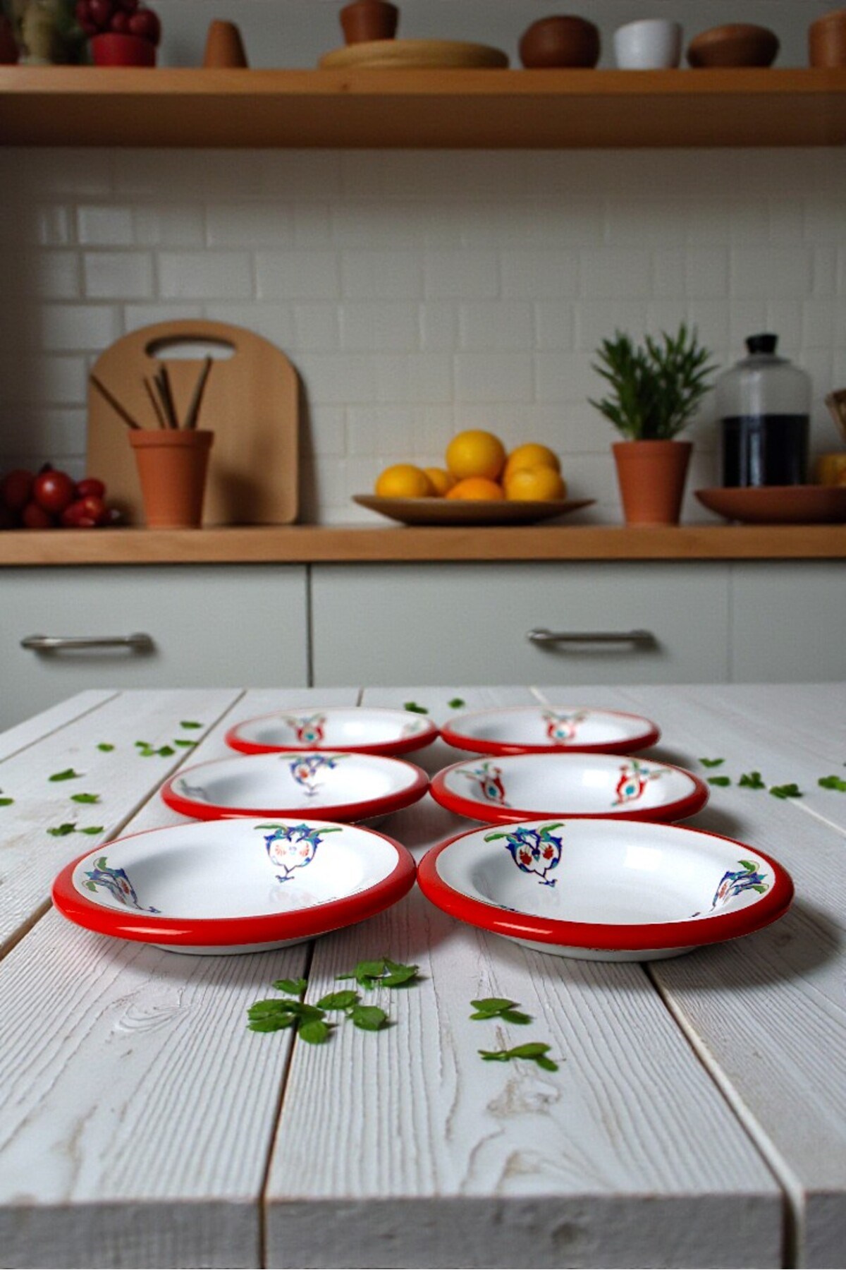 6 Parça 14Cm Emaye Tabak Set ,Kahvaltı Tabağı,Reçellik, Zeytin, Peynir Tabağı, Çeyiz
