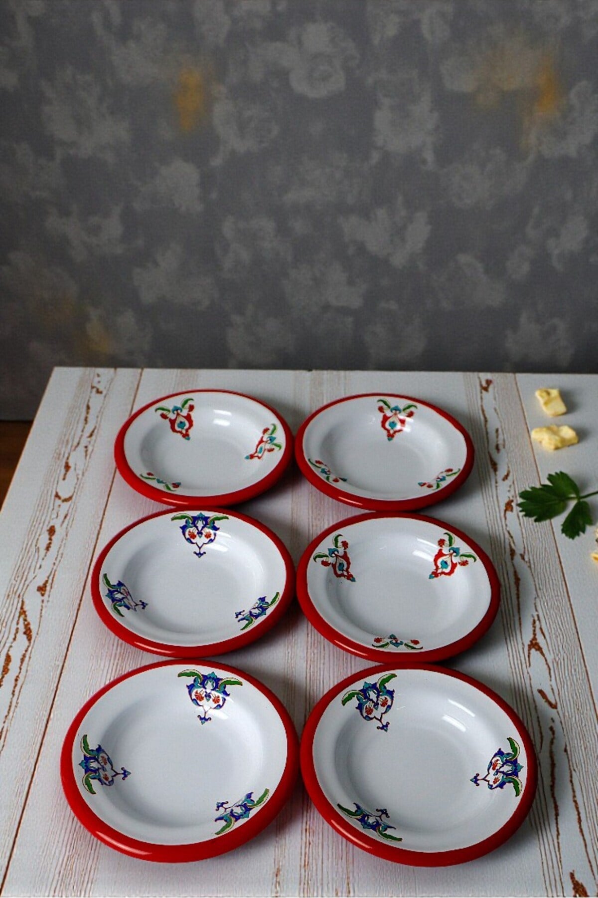 6 Parça 14Cm Emaye Tabak Set ,Kahvaltı Tabağı,Reçellik, Zeytin, Peynir Tabağı, Çeyiz