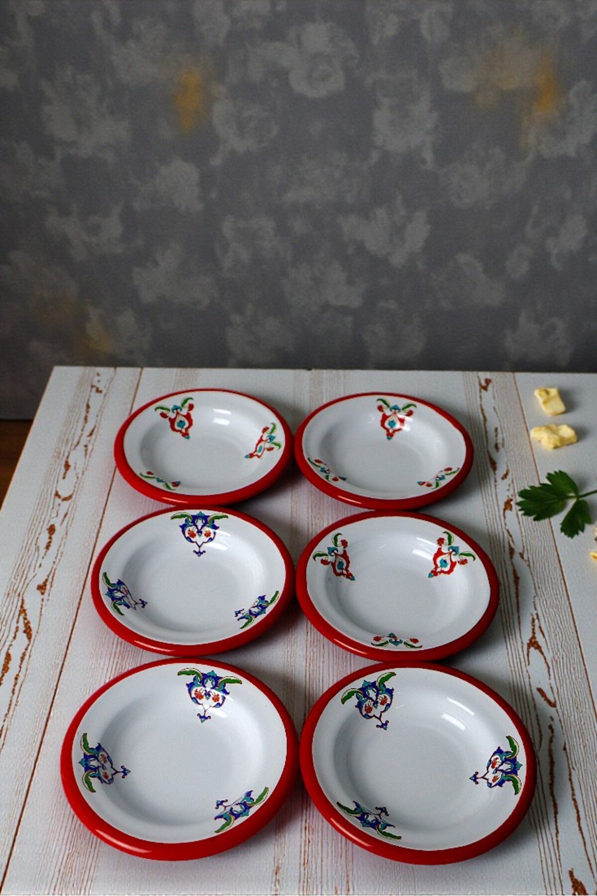 6 Parça 14Cm Emaye Tabak Set ,Kahvaltı Tabağı,Reçellik, Zeytin, Peynir Tabağı, Çeyiz
