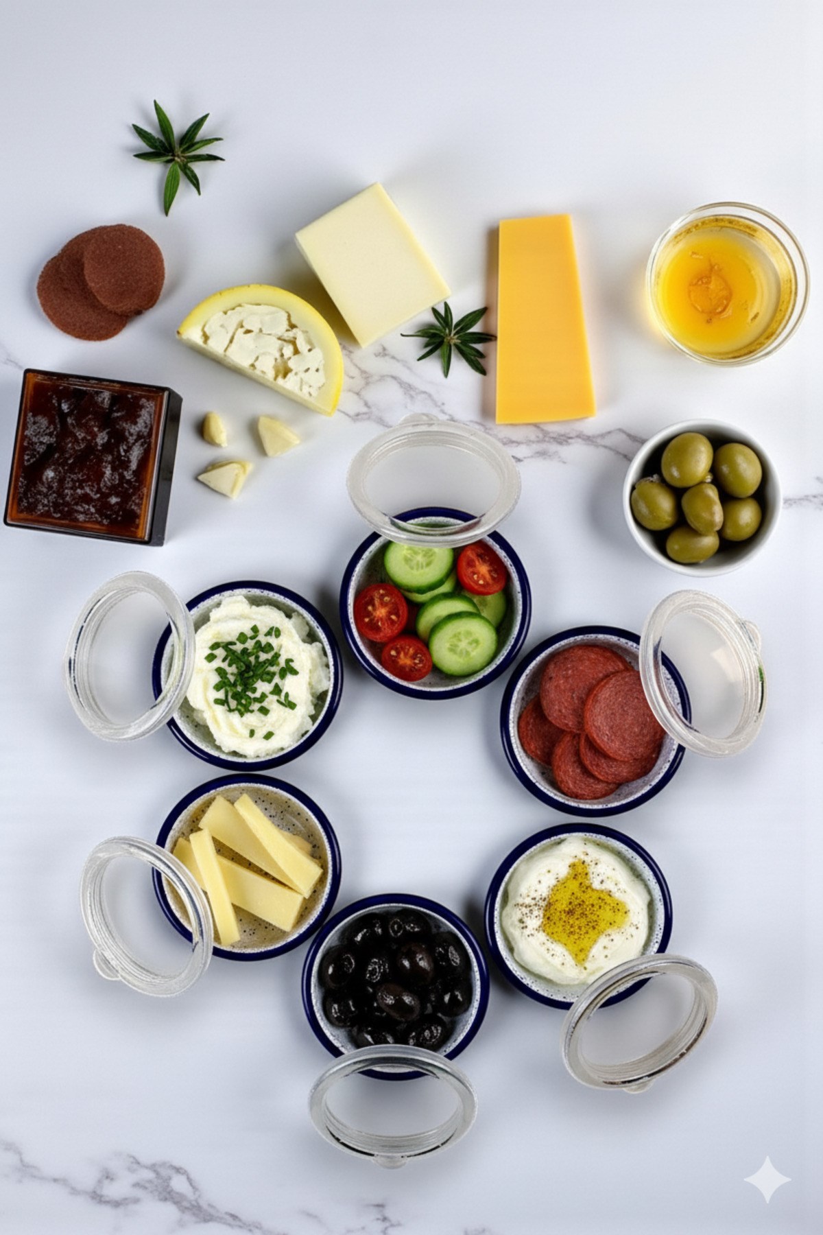 6 Parça Orta Boy,kapaklı,Desenli Emaye Kahvaltı Seti,Sunum,Kahvaltı Tabağı, Reçellik,Zeytin