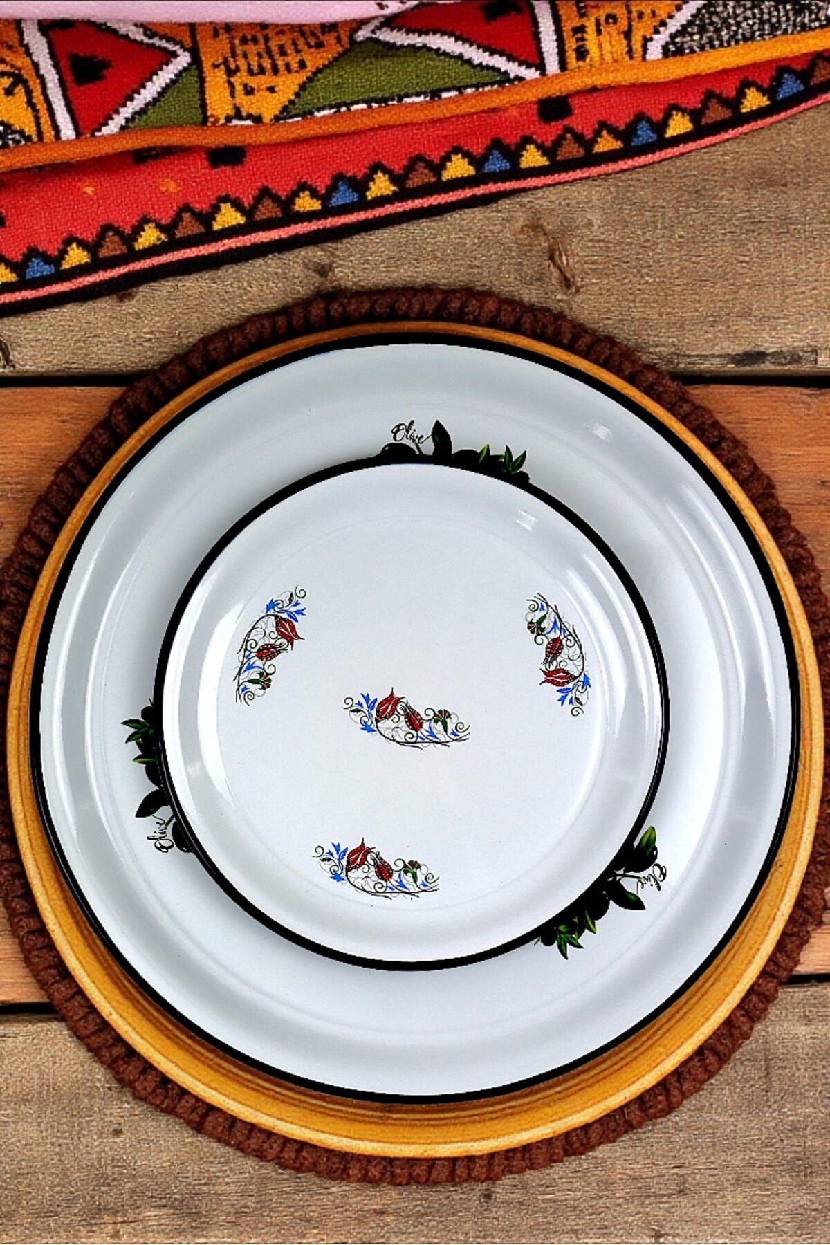 60-40 No Emaye Sini Sofra, Yemek Sunum Tepsi, Yer Sofrası Çinko ~68 Cm
