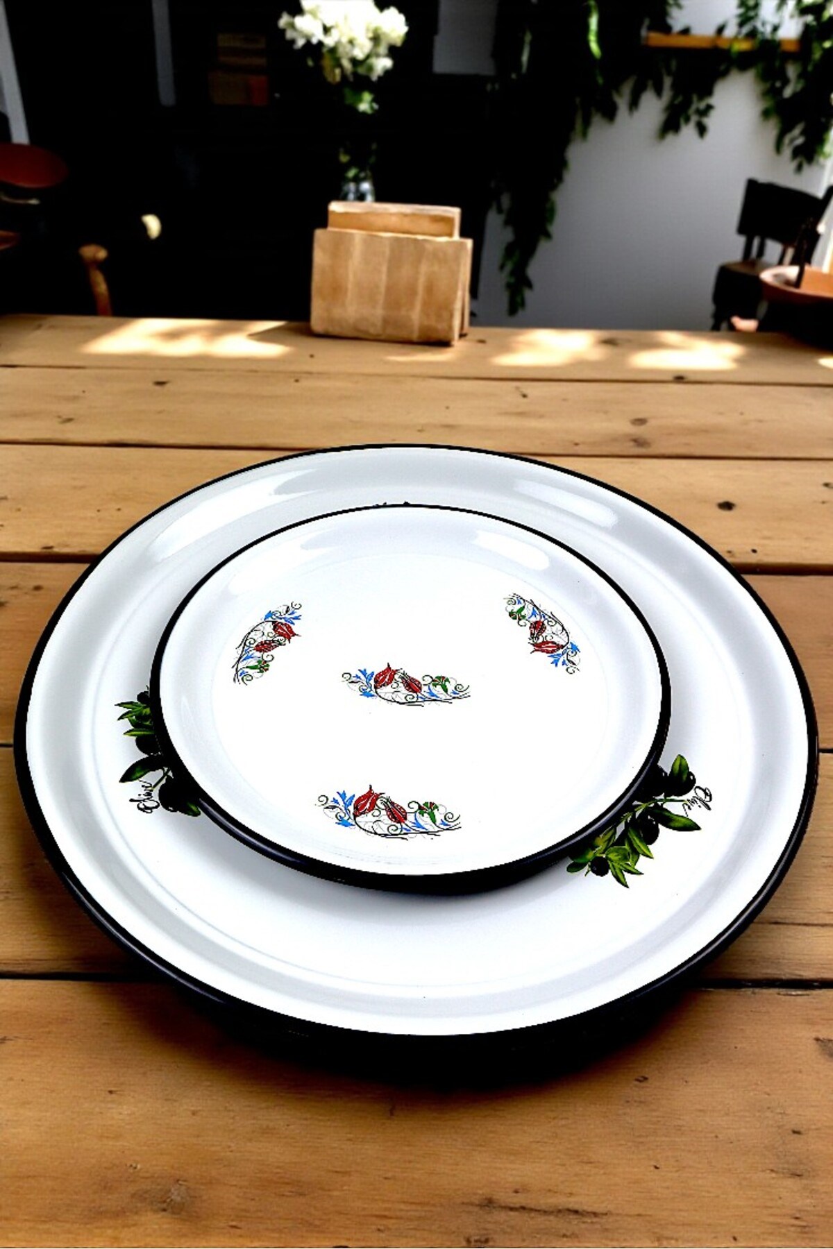 60-40 No Emaye Sini Sofra, Yemek Sunum Tepsi, Yer Sofrası Çinko ~68 Cm