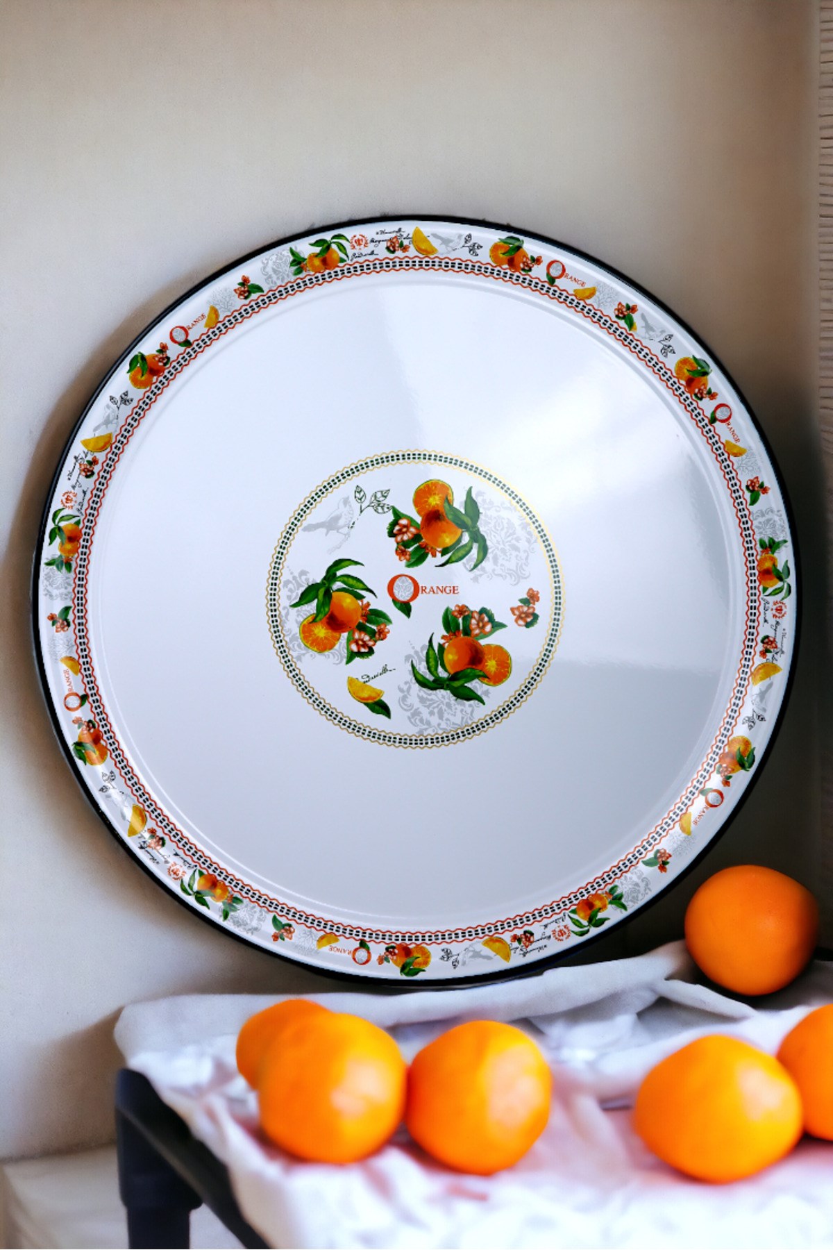 60 No Emaye Sini Sofra, Yemek Sunum Tepsi, Yer Sofrası Çinko ~58 Cm