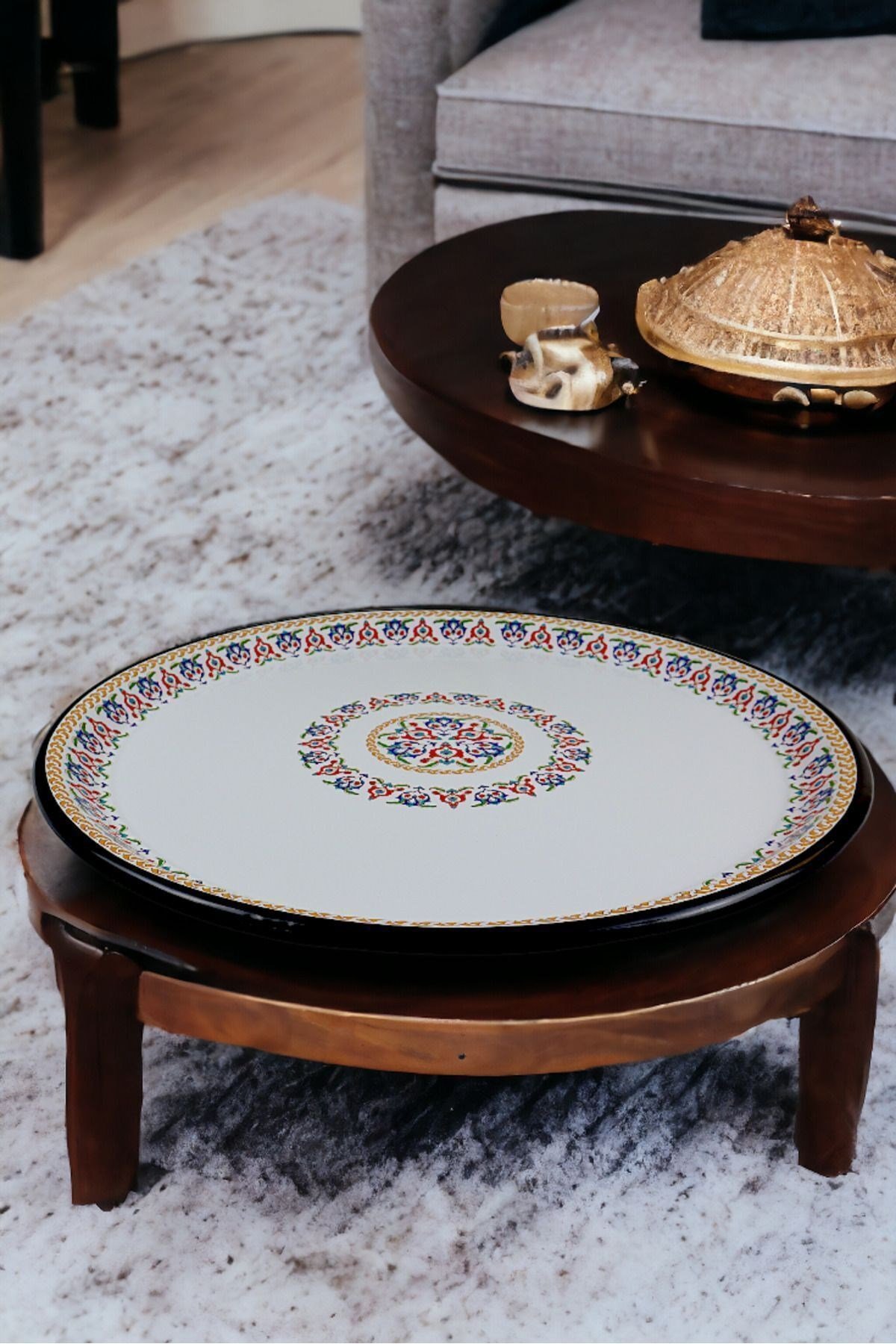 60 No Emaye Sini Sofra, Yemek Sunum Tepsi, Yer Sofrası Çinko ~58 Cm