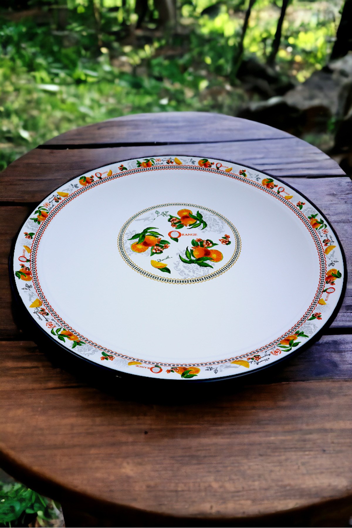 60 No Emaye Sini Sofra, Yemek Sunum Tepsi, Yer Sofrası Çinko ~58 Cm