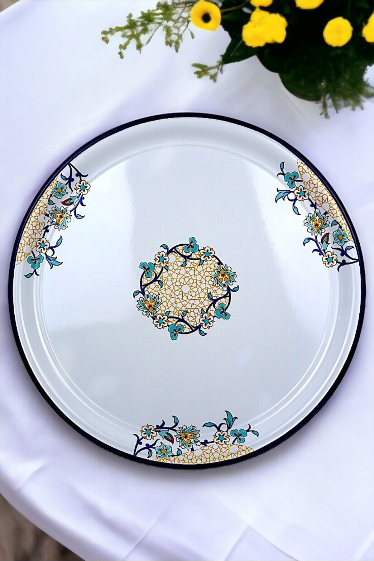 60 No Emaye Sini Sofra, Yemek Sunum Tepsi, Yer Sofrası Çinko ~58 Cm 1mm.KALIN ÜRÜN