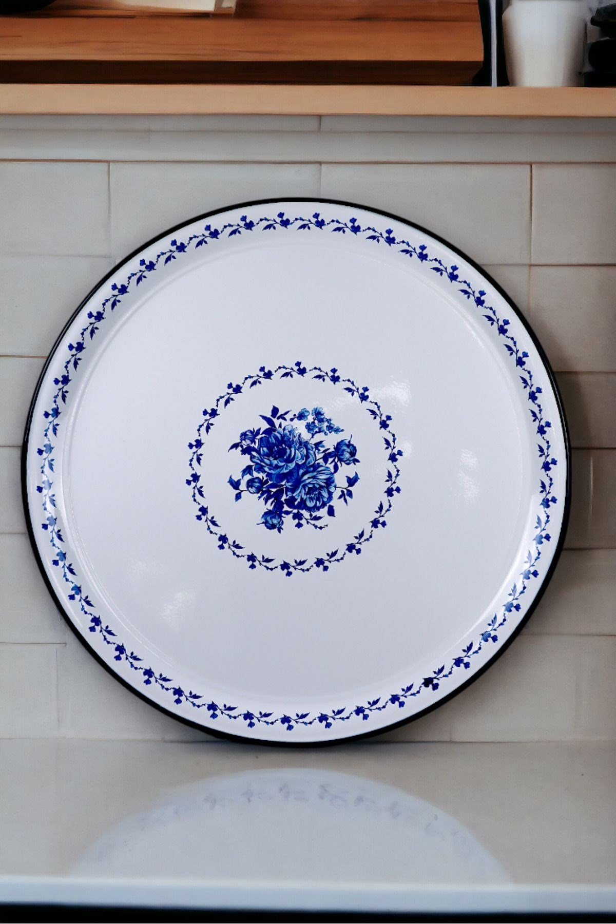 60 No Emaye Sini Sofra, Yemek Sunum Tepsi, Yer Sofrası Çinko ~58 Cm