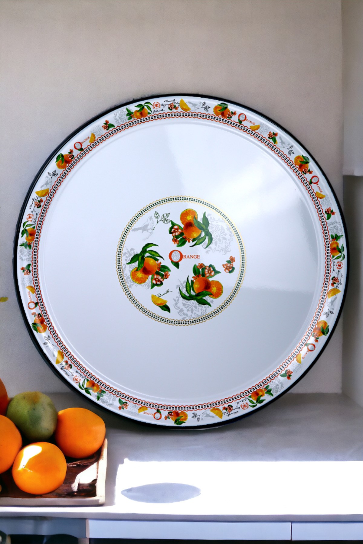 60 No Emaye Sini Sofra, Yemek Sunum Tepsi, Yer Sofrası Çinko ~58 Cm