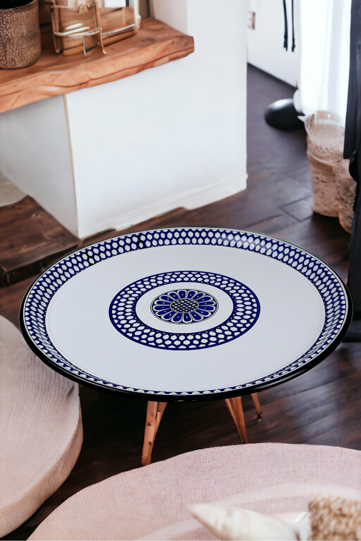 60 No Emaye Sini Sofra, Yemek Sunum Tepsi, Yer Sofrası Çinko ~60 Cm